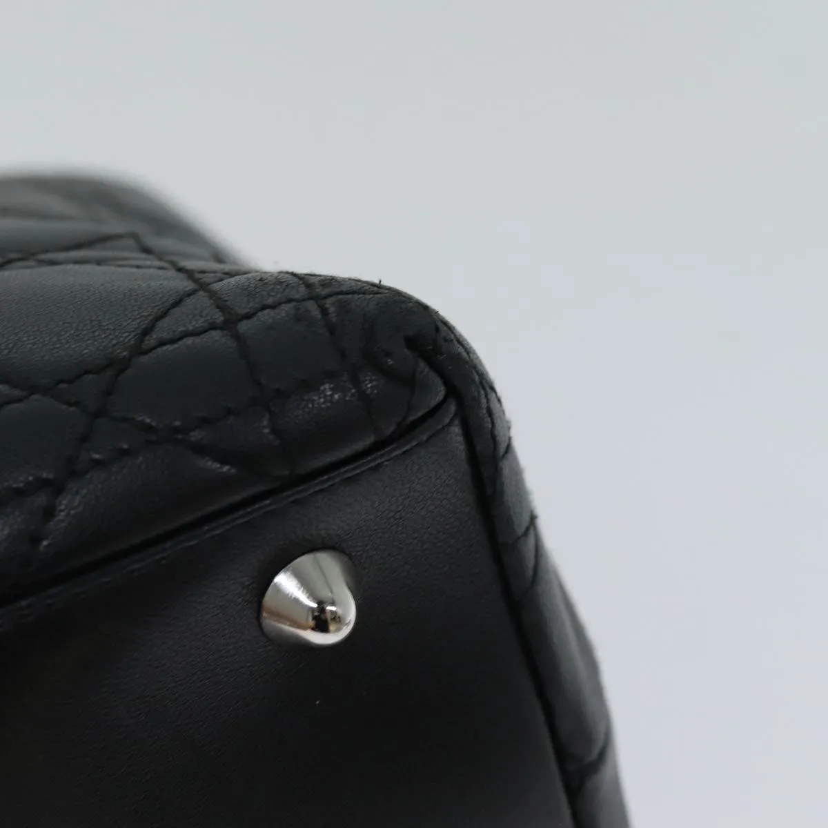 CHRISTIAN DIOR Lady Dior Canage Hand Bag Lamb Skin Black Auth hk1282