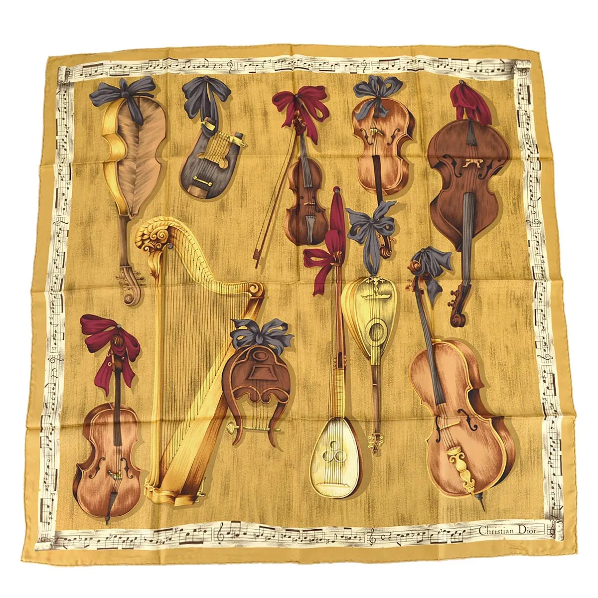 Christian Dior Musical Instrument Scarf Brown Small Good