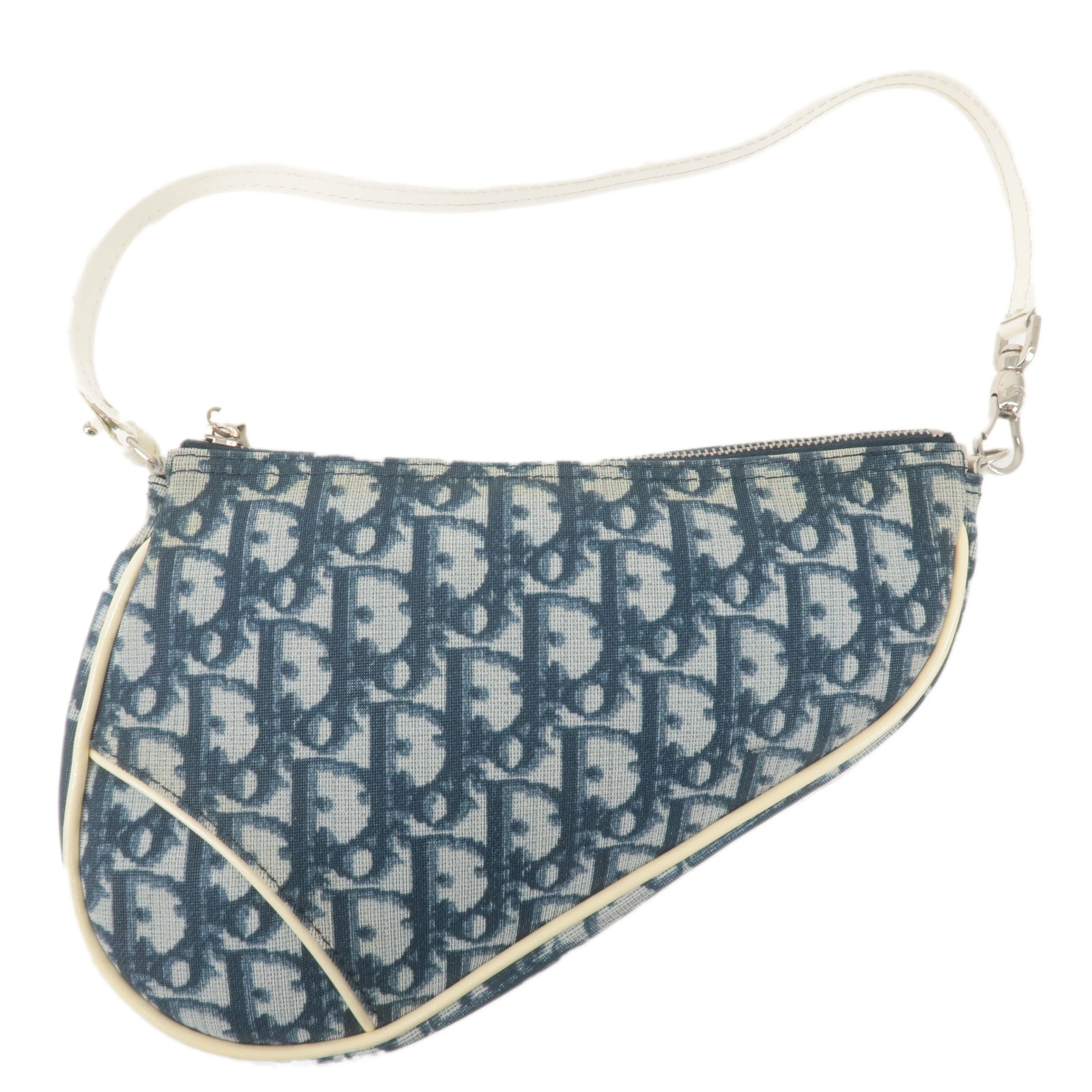 Christian Dior Saddle Bag Trotter PVC Enamel Pouch Navy White