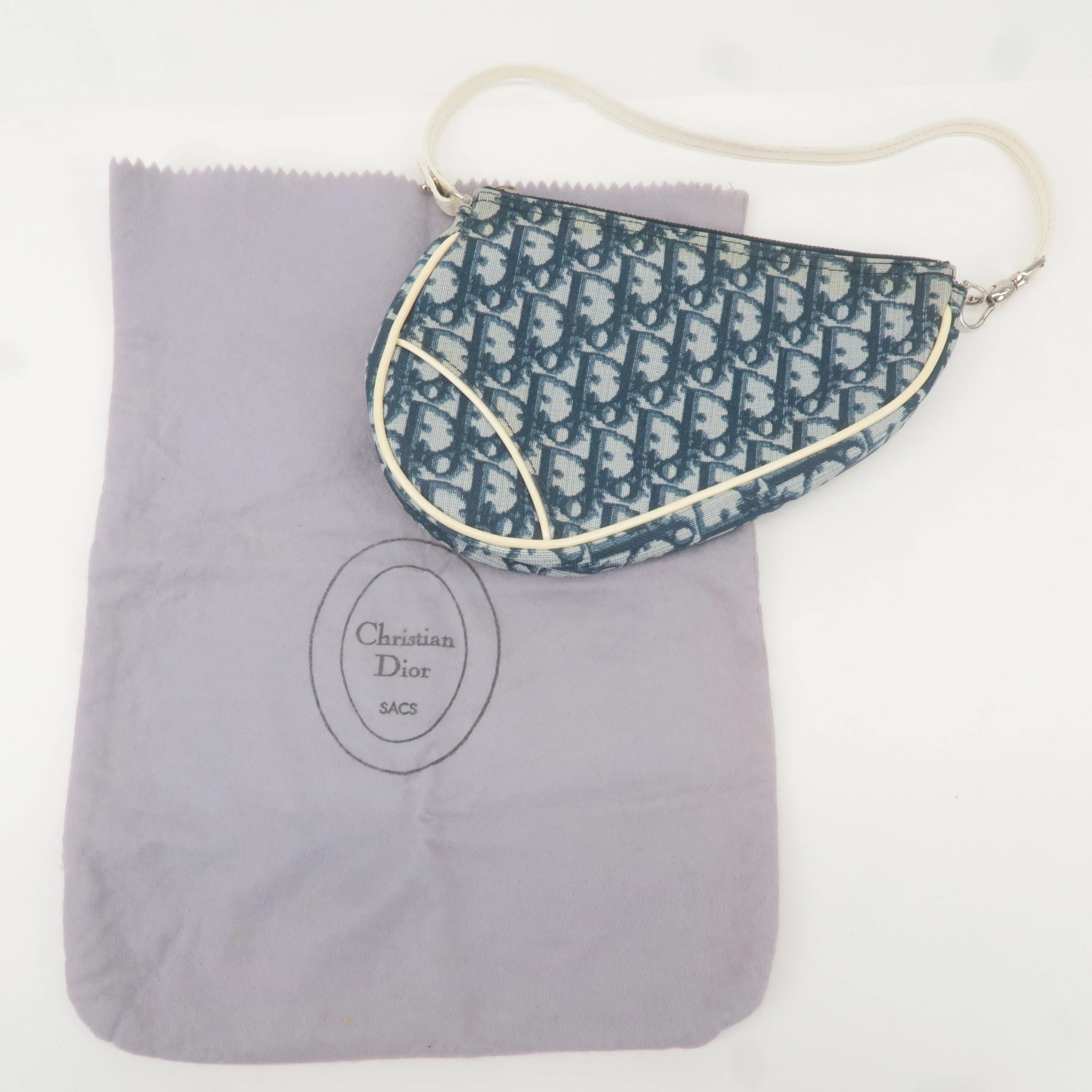 Christian Dior Saddle Bag Trotter PVC Enamel Pouch Navy White