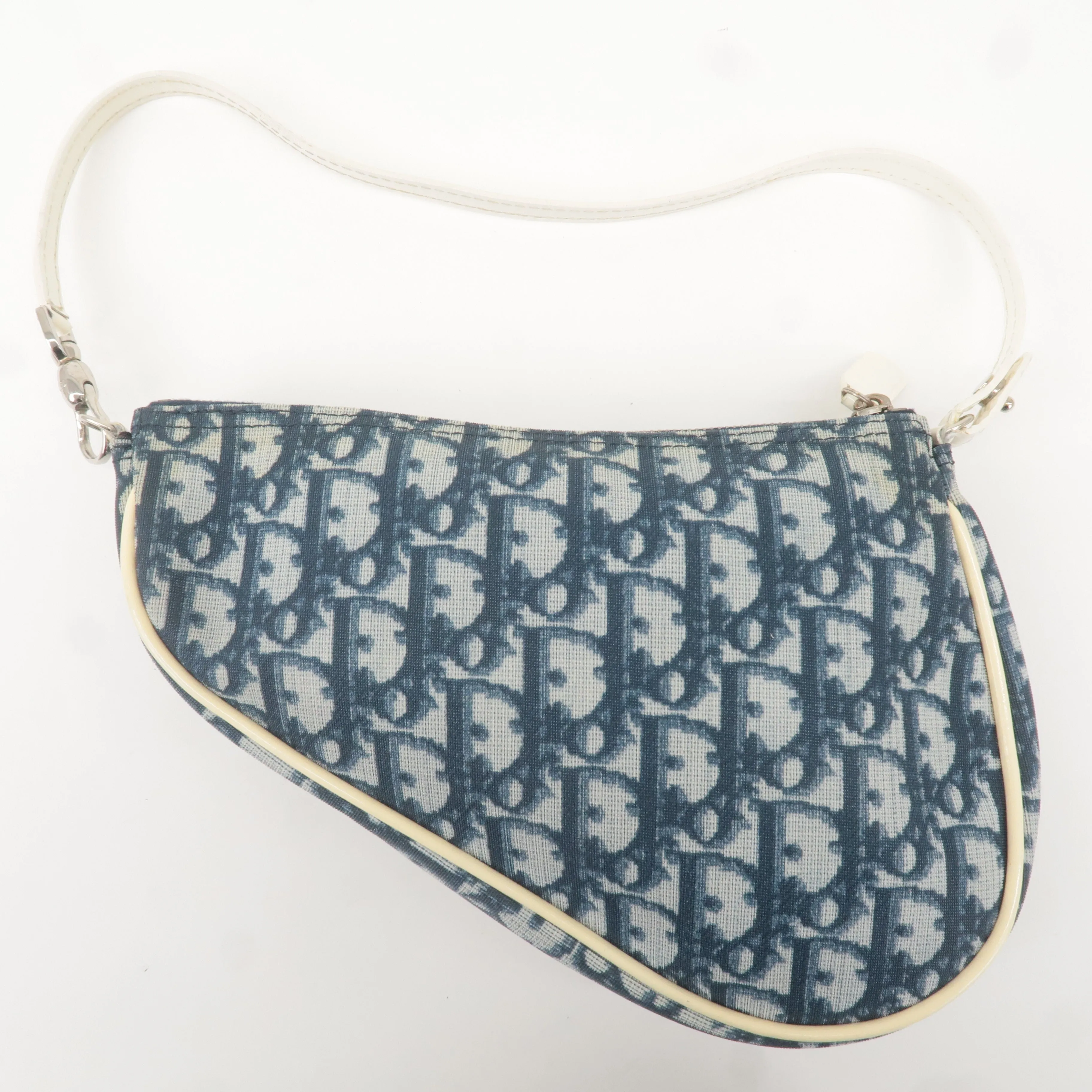 Christian Dior Saddle Bag Trotter PVC Enamel Pouch Navy White