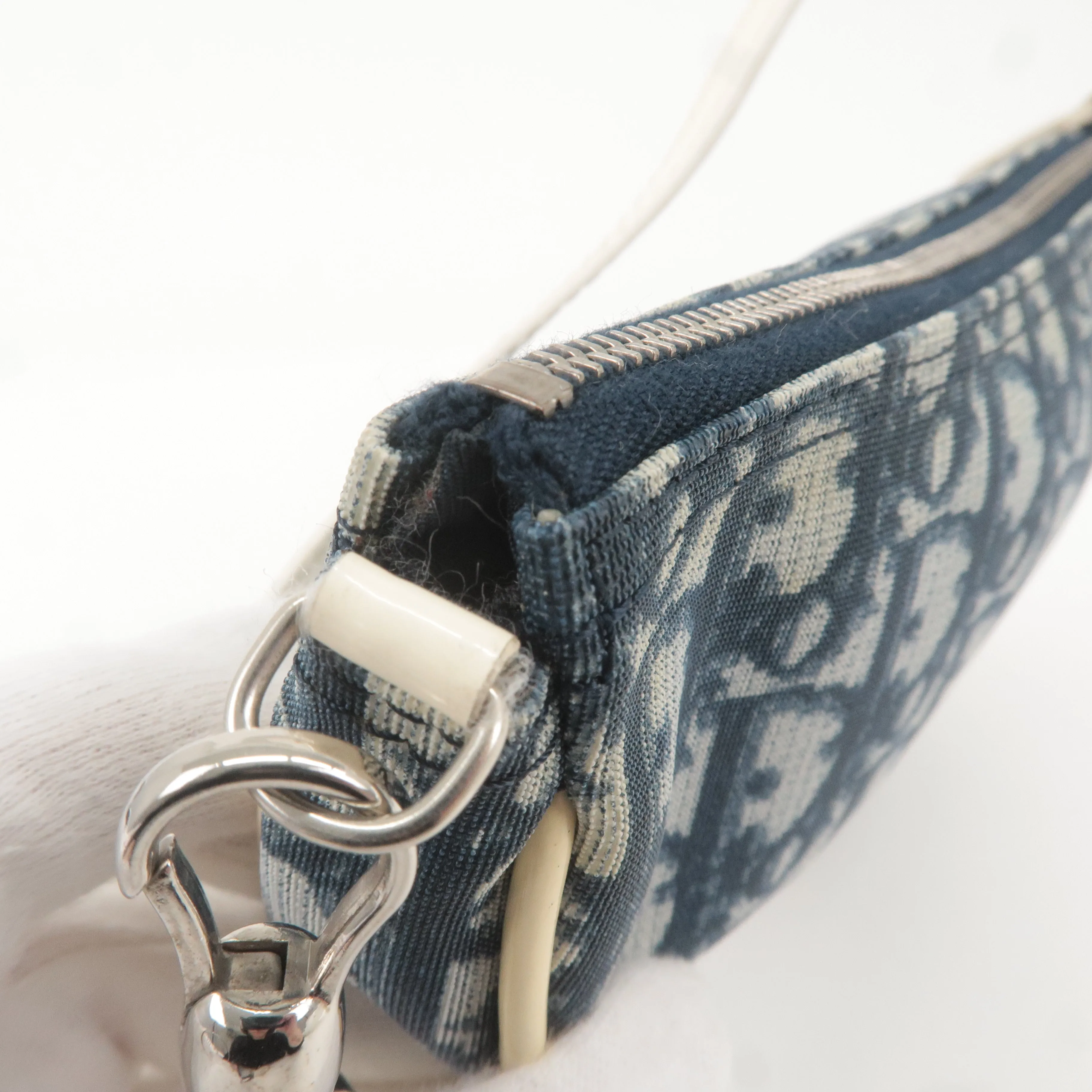 Christian Dior Saddle Bag Trotter PVC Enamel Pouch Navy White