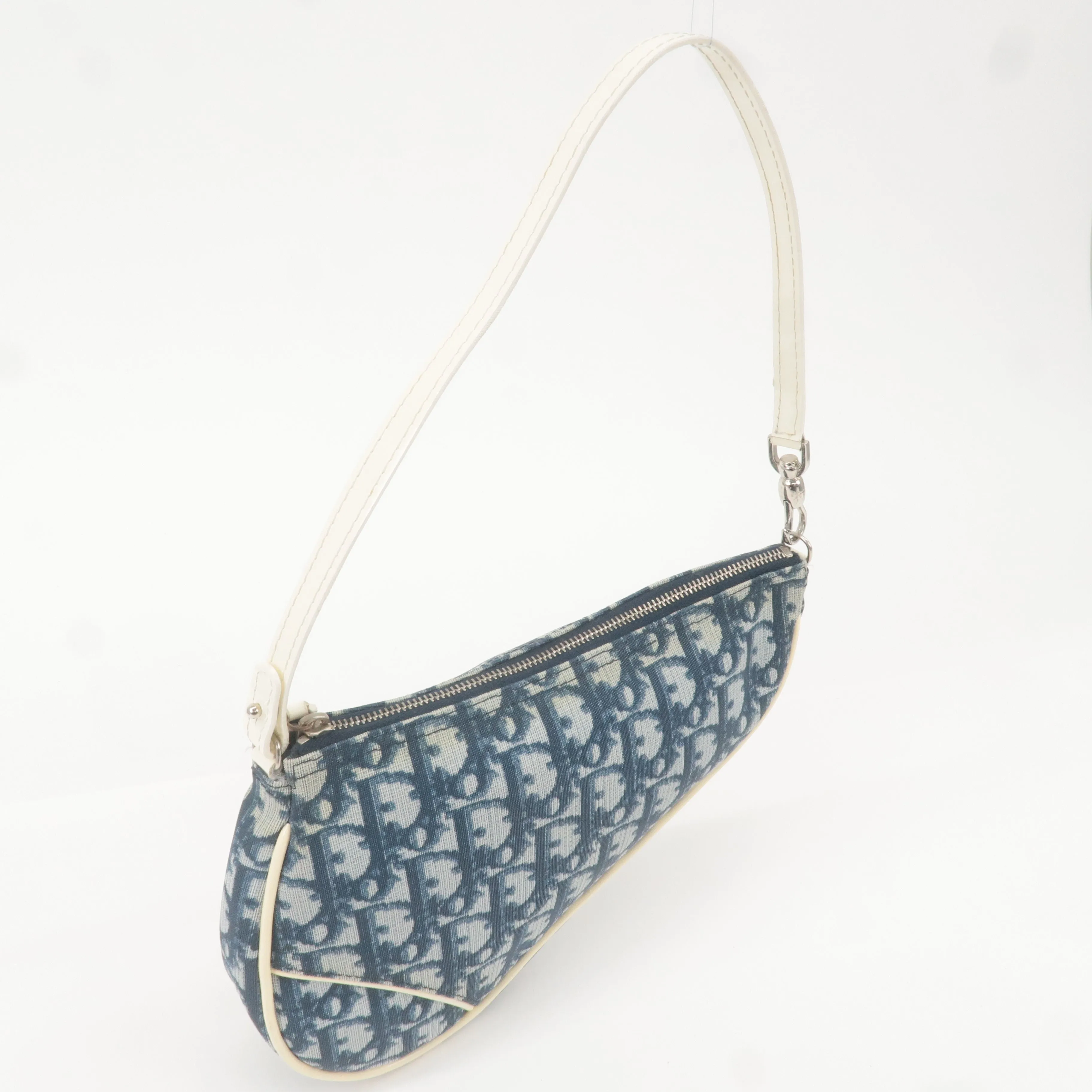 Christian Dior Saddle Bag Trotter PVC Enamel Pouch Navy White