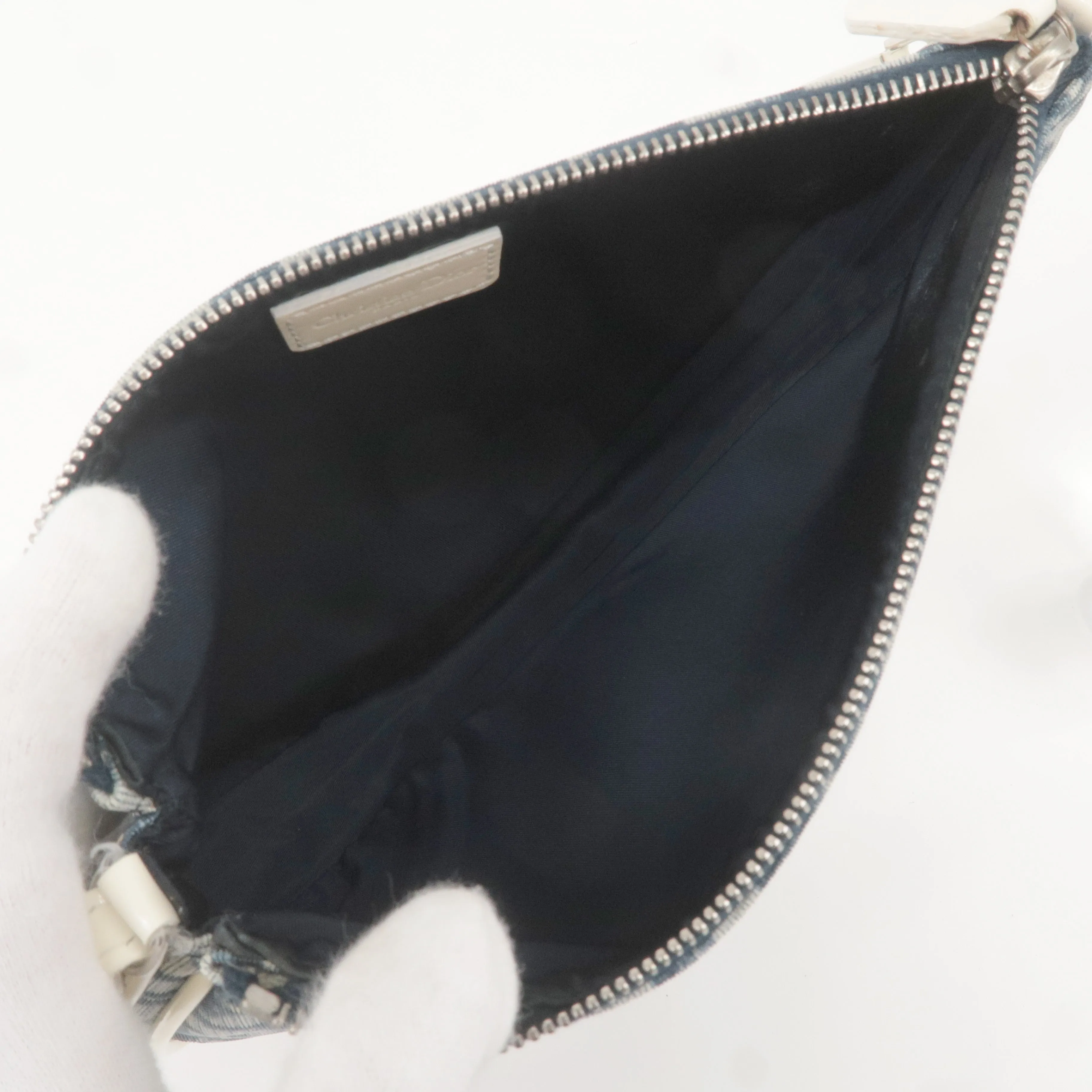 Christian Dior Saddle Bag Trotter PVC Enamel Pouch Navy White