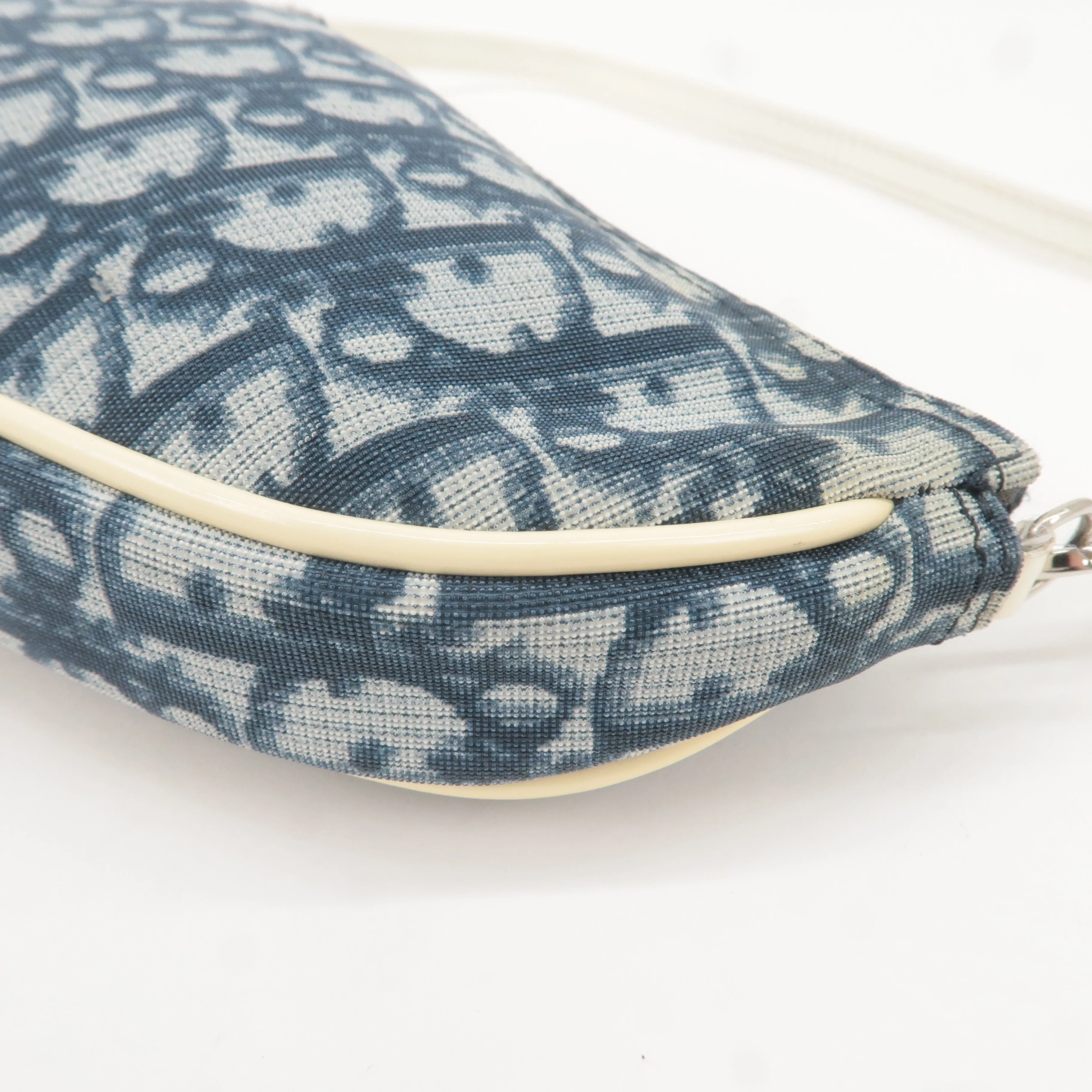 Christian Dior Saddle Bag Trotter PVC Enamel Pouch Navy White