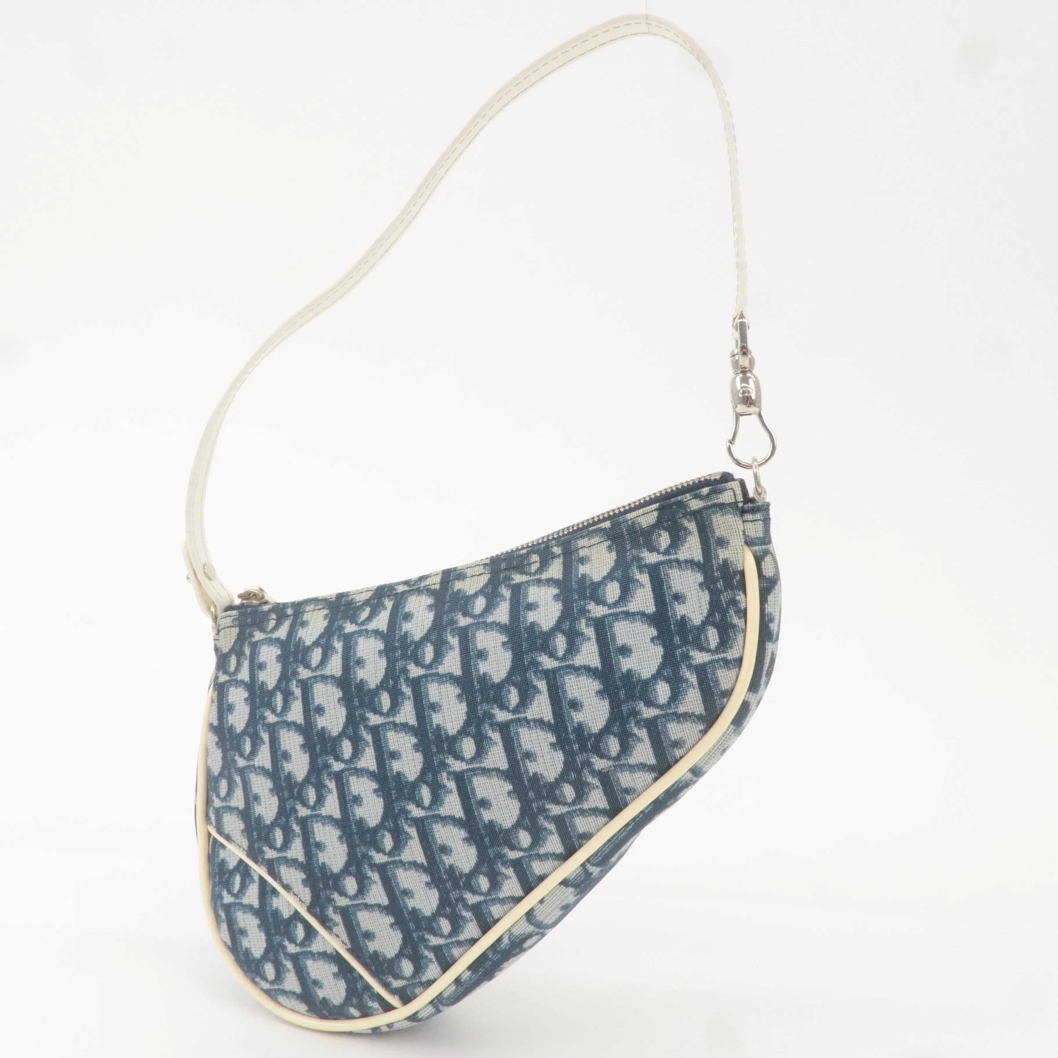 Christian Dior Saddle Bag Trotter PVC Enamel Pouch Navy White