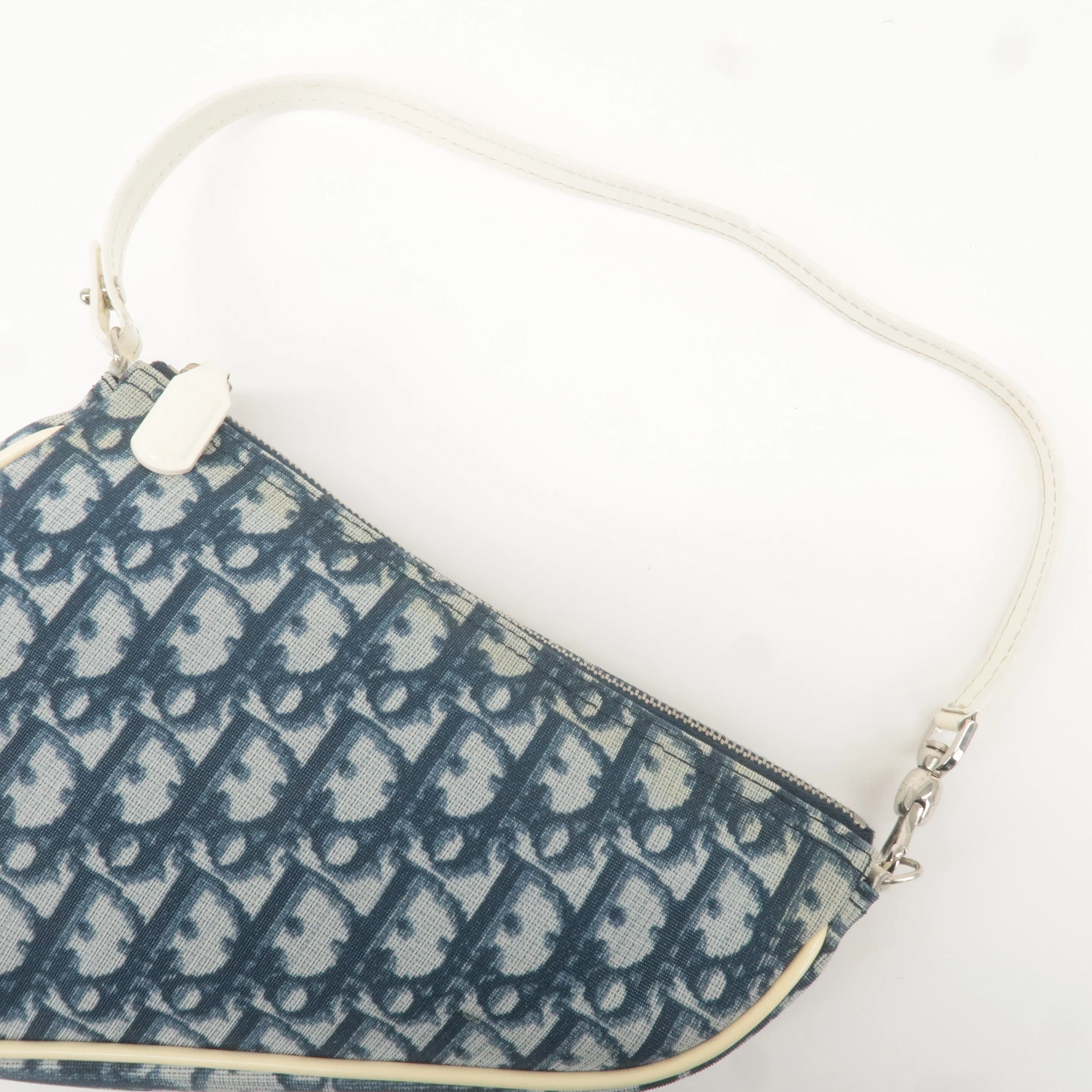 Christian Dior Saddle Bag Trotter PVC Enamel Pouch Navy White