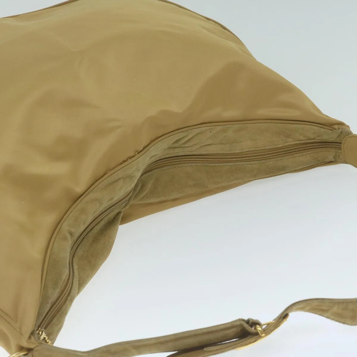 CHRISTIAN DIOR Shoulder Bag Nylon Beige Auth bs10499