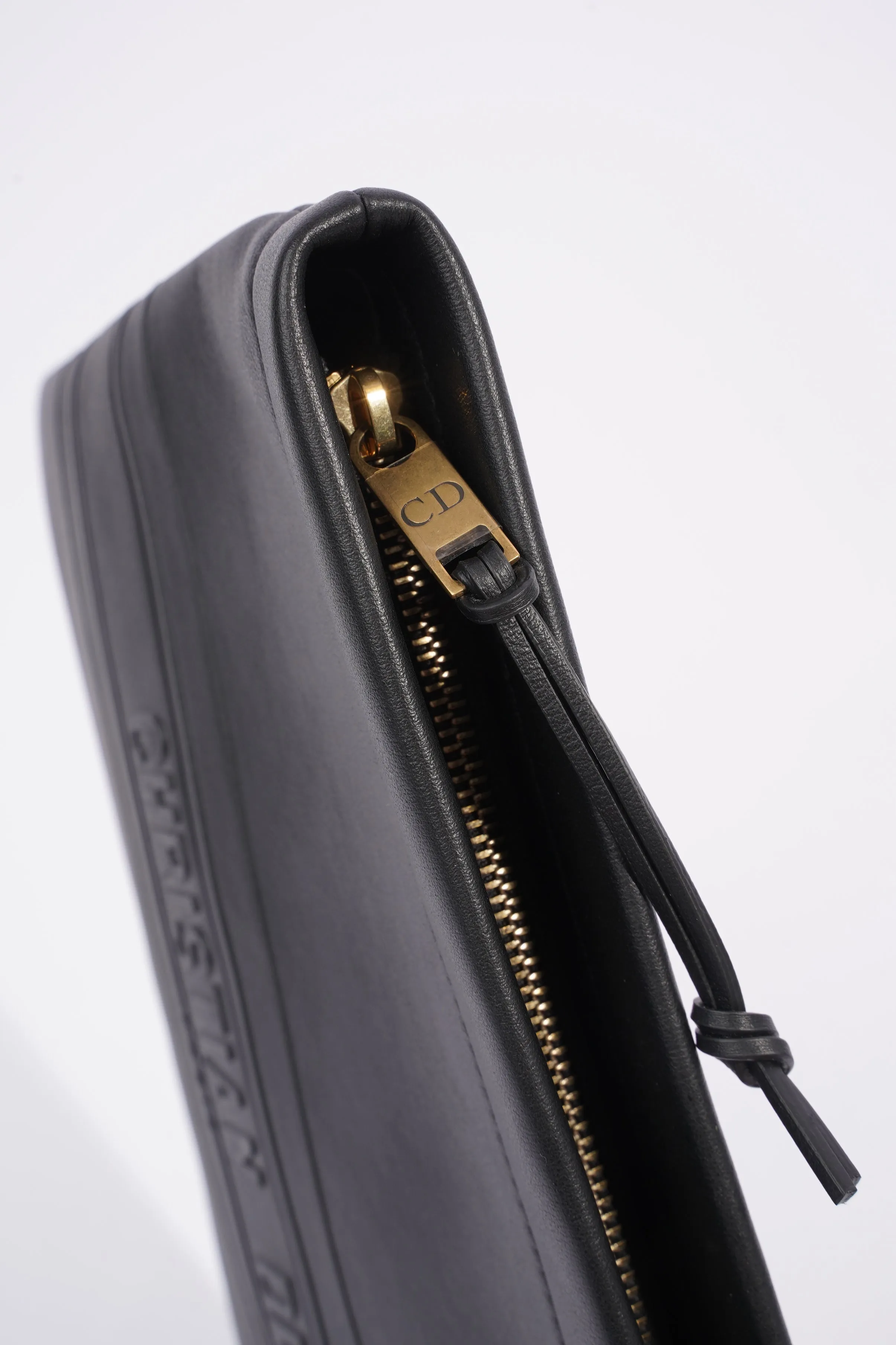 Christian Dior Stripe Pouch Black Leather