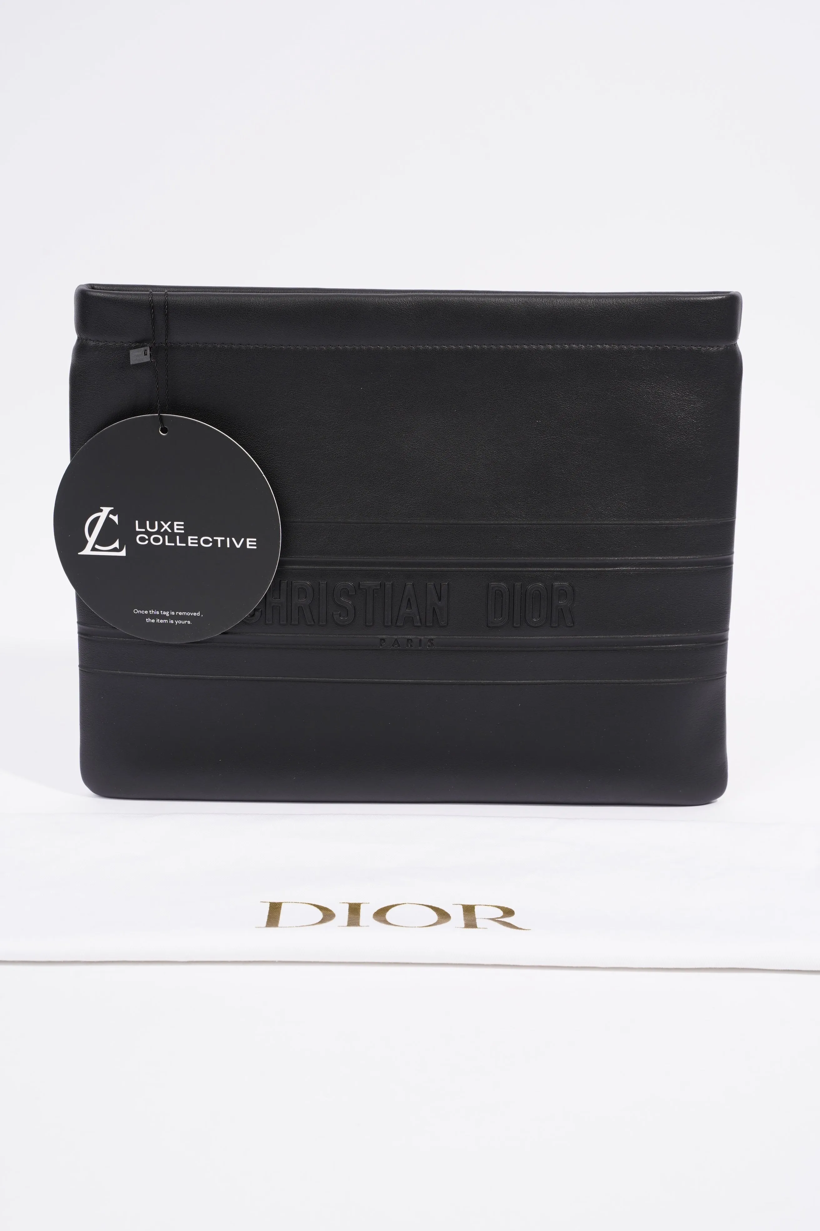 Christian Dior Stripe Pouch Black Leather