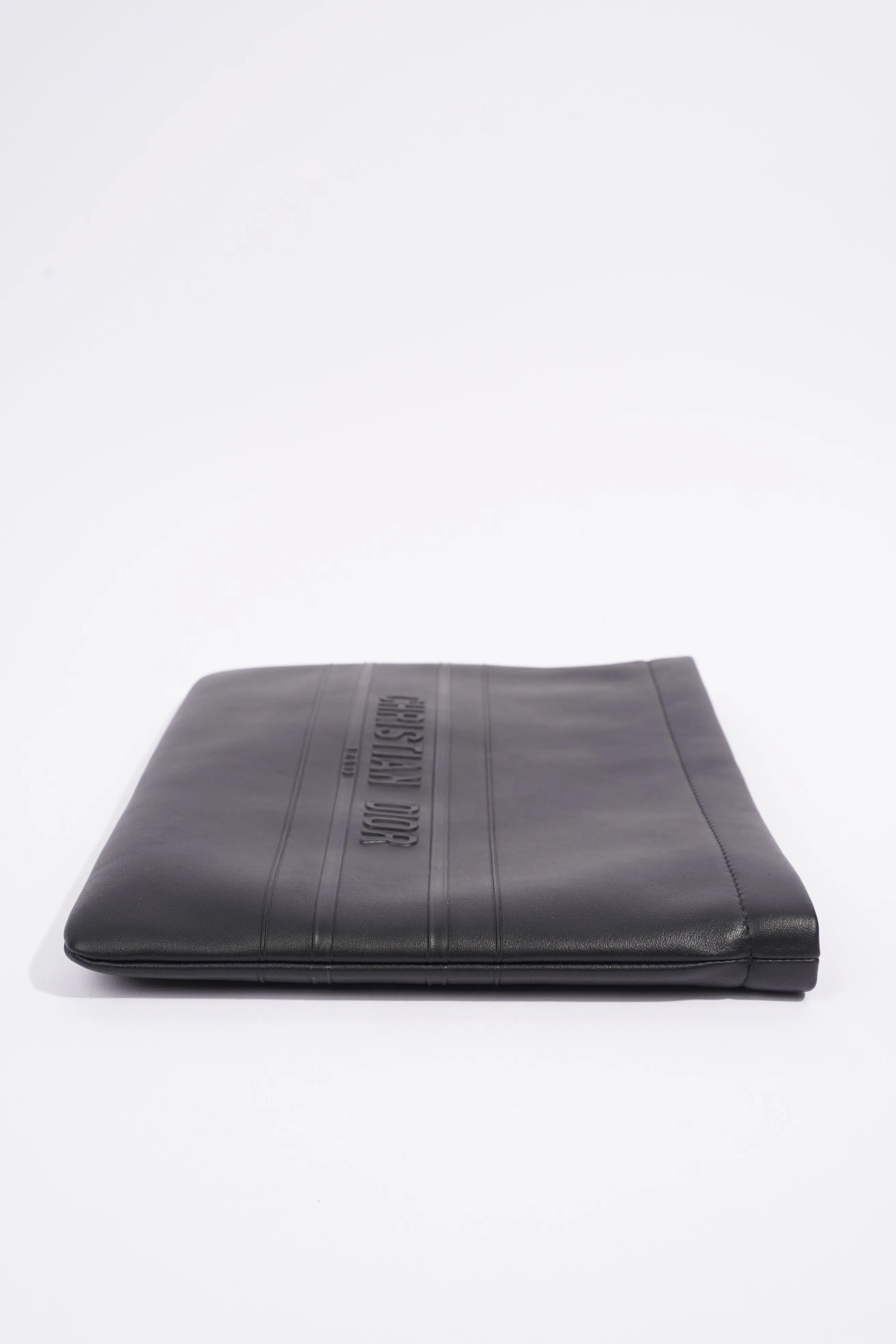 Christian Dior Stripe Pouch Black Leather