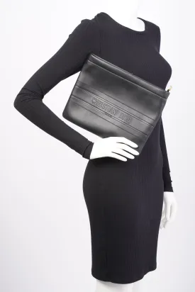 Christian Dior Stripe Pouch Black Leather