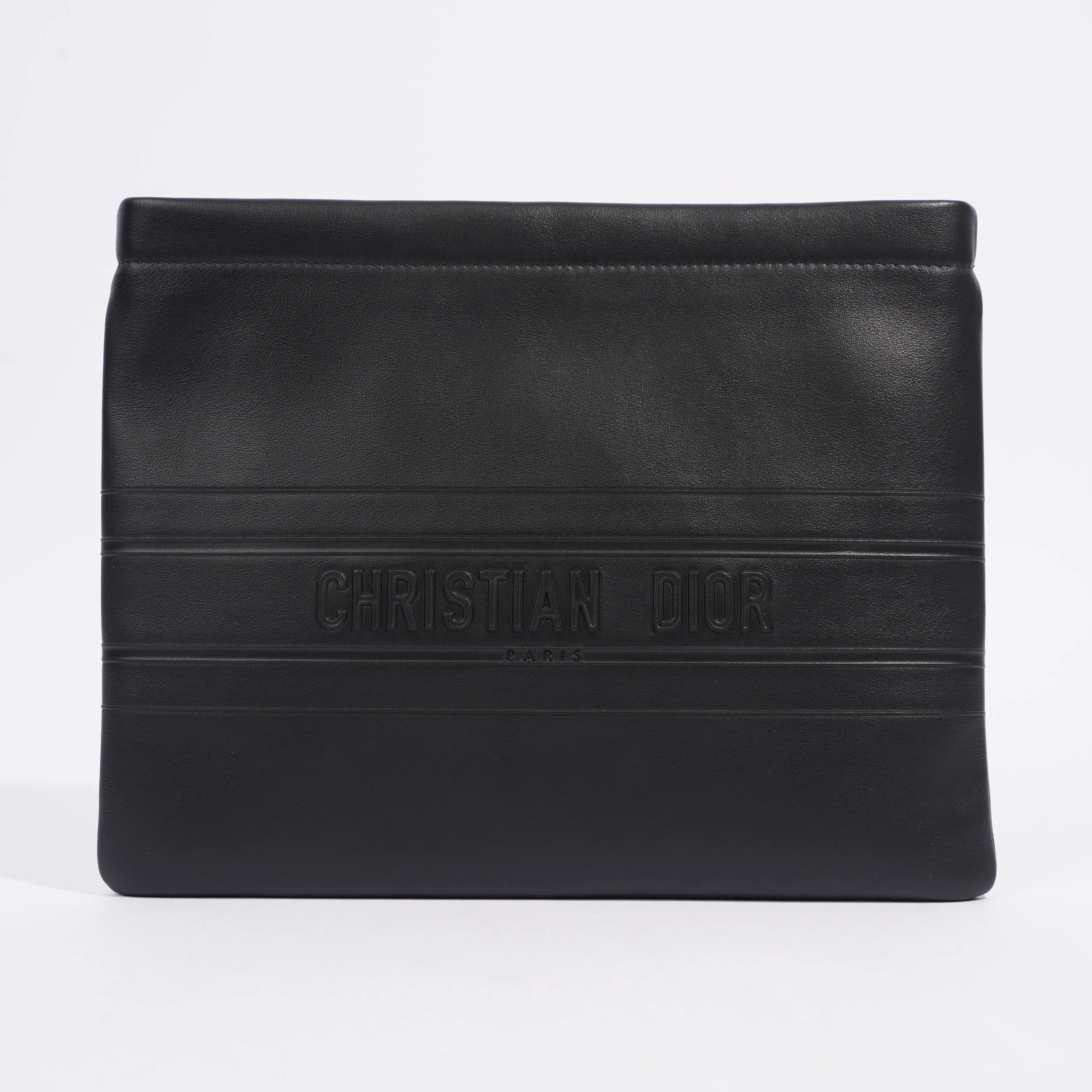 Christian Dior Stripe Pouch Black Leather