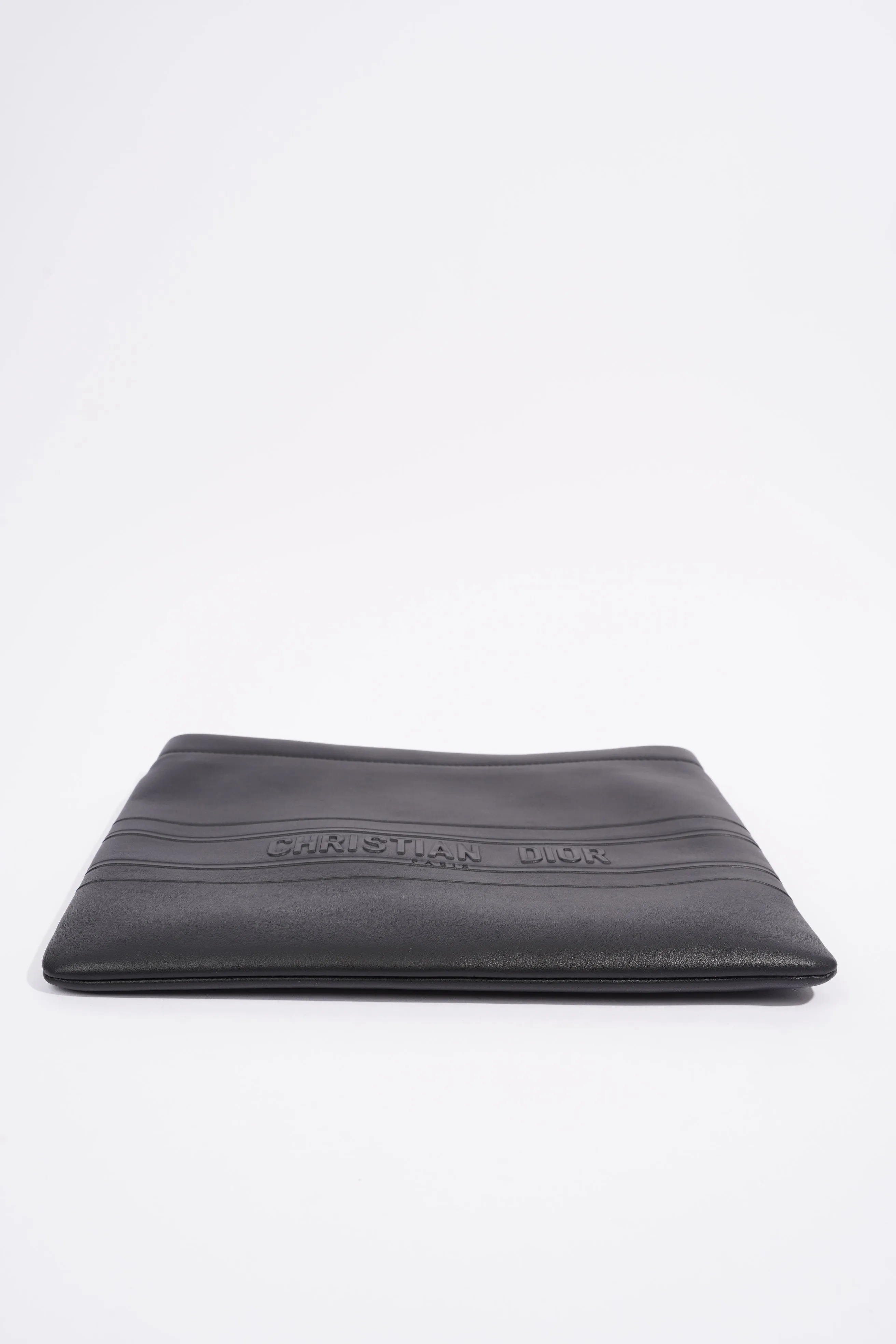 Christian Dior Stripe Pouch Black Leather