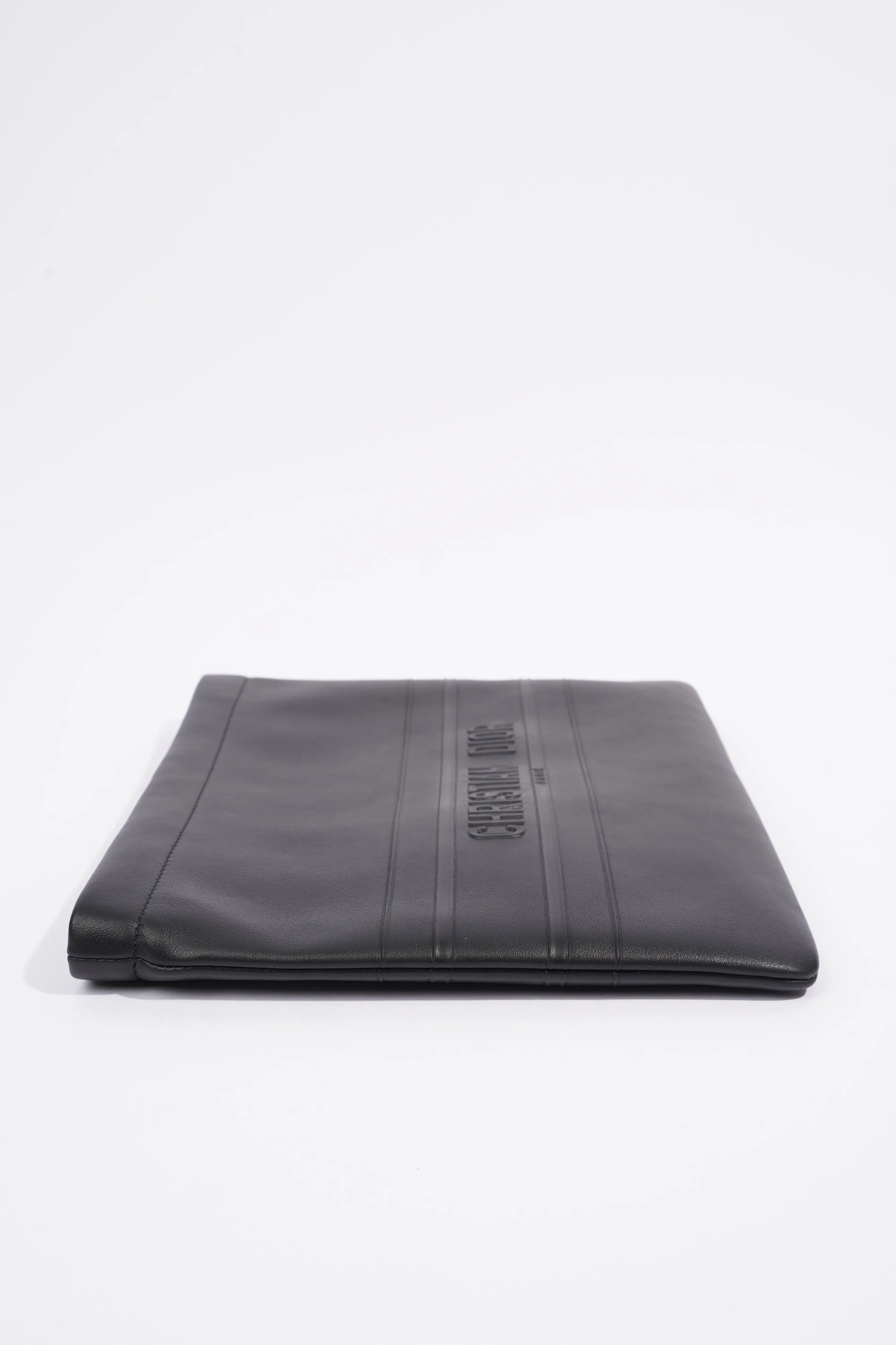 Christian Dior Stripe Pouch Black Leather