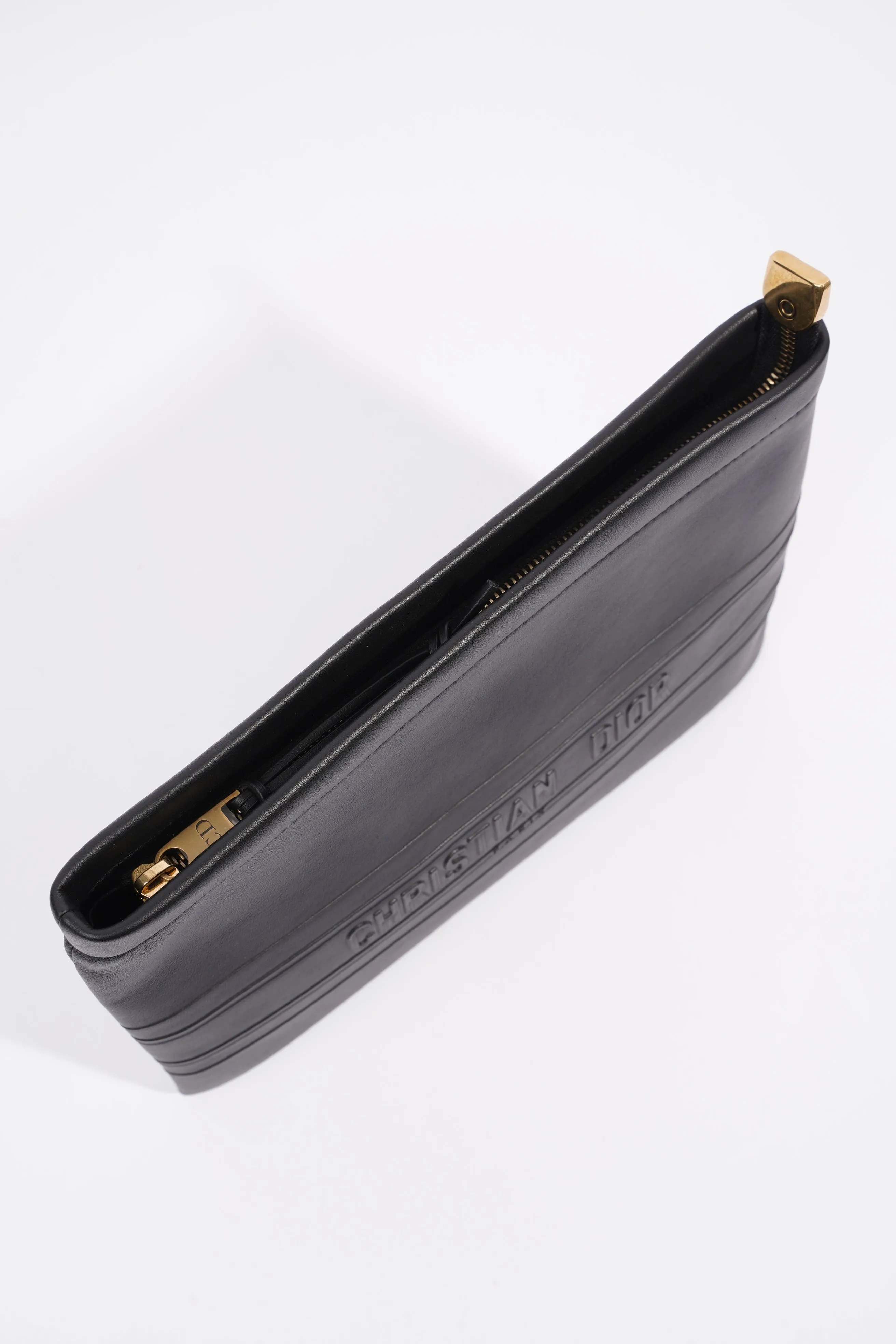Christian Dior Stripe Pouch Black Leather