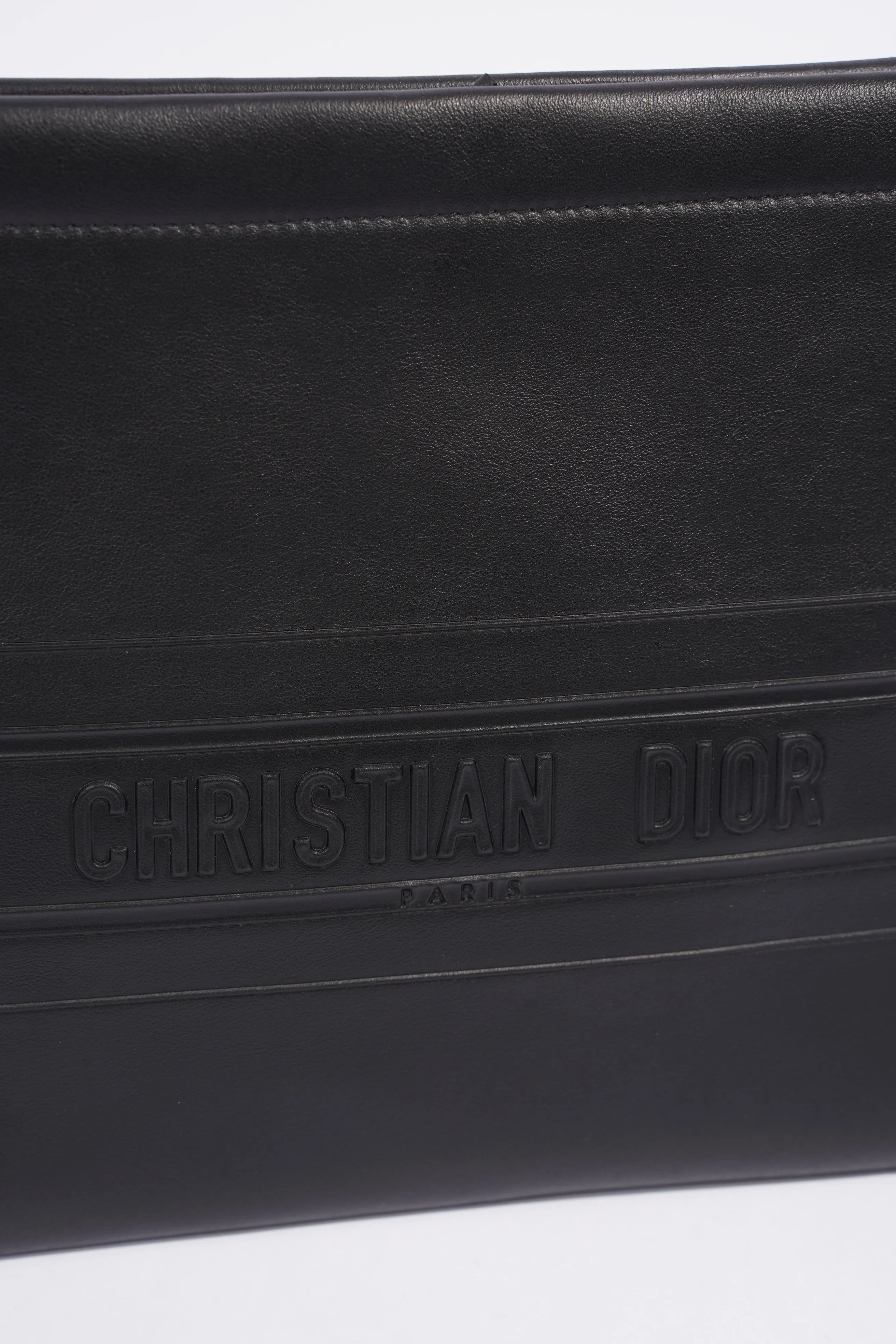 Christian Dior Stripe Pouch Black Leather