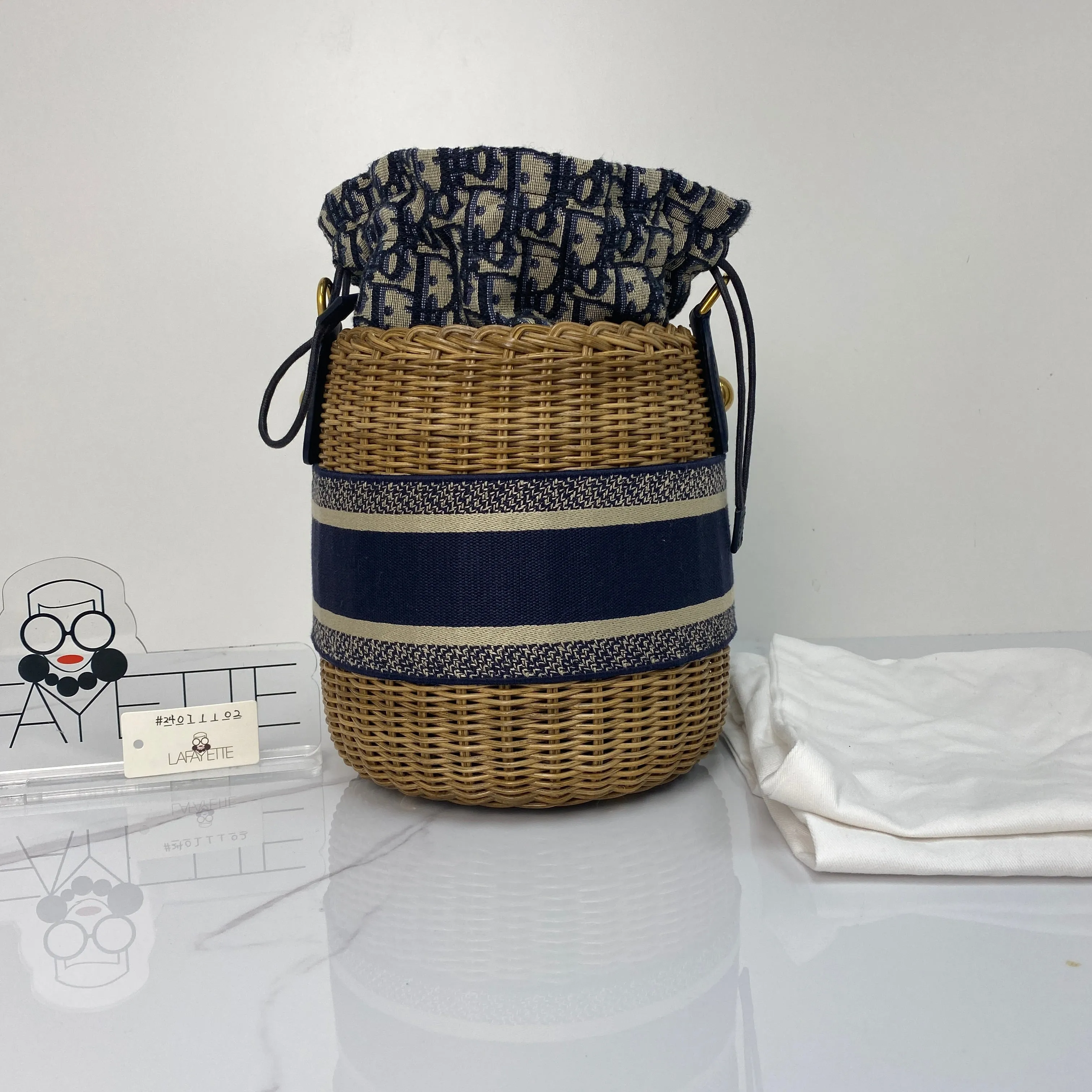 Christian Dior Wicker Oblique Drawstring Bucket Bag