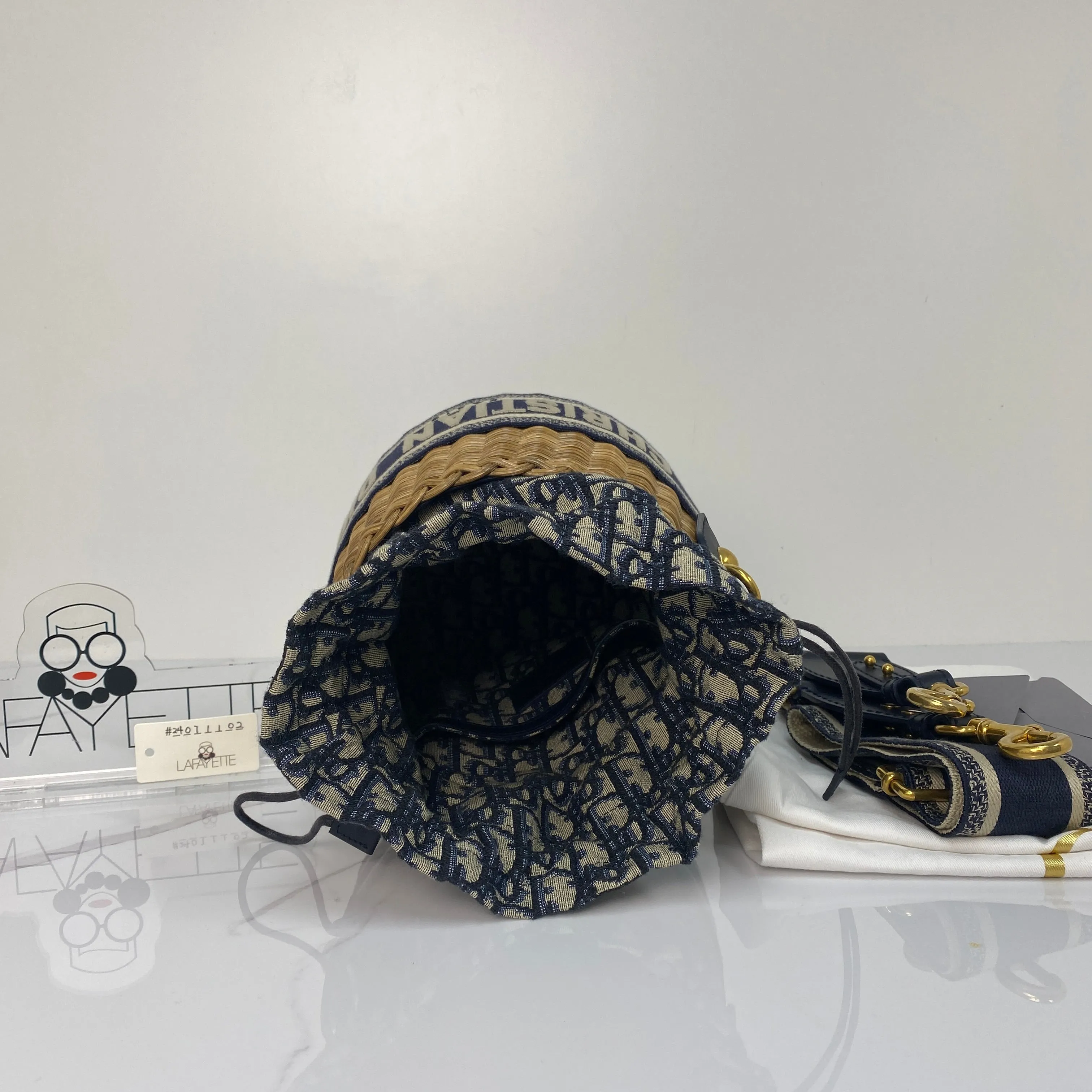 Christian Dior Wicker Oblique Drawstring Bucket Bag