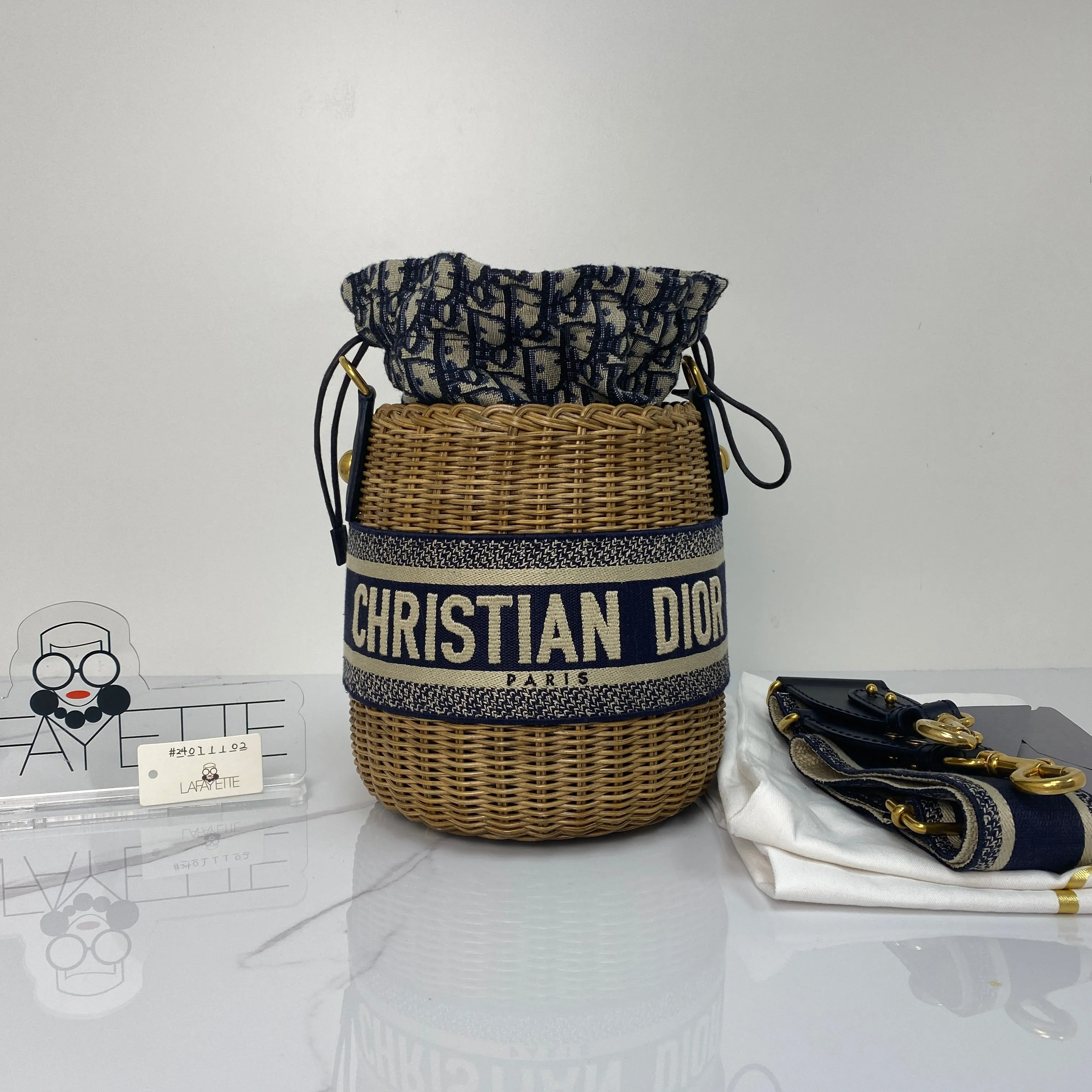 Christian Dior Wicker Oblique Drawstring Bucket Bag
