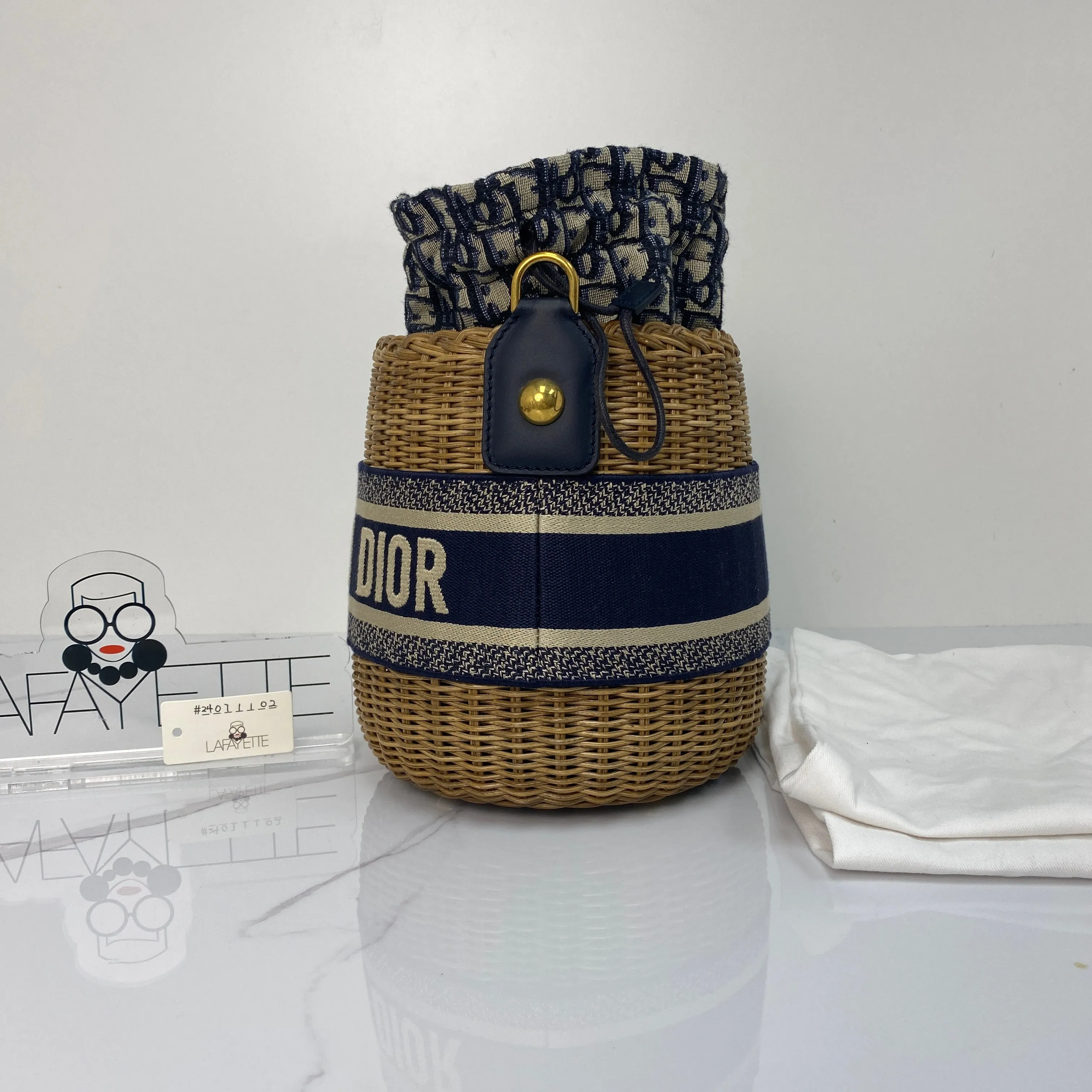 Christian Dior Wicker Oblique Drawstring Bucket Bag