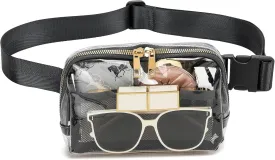 Clear Belt Bag Stadium Approved for Women Men With Adjustable Strap - Fanny Pack Crossbody Waist Bag for Concerts, Sports, Travelling, Hiking, Running (Black)