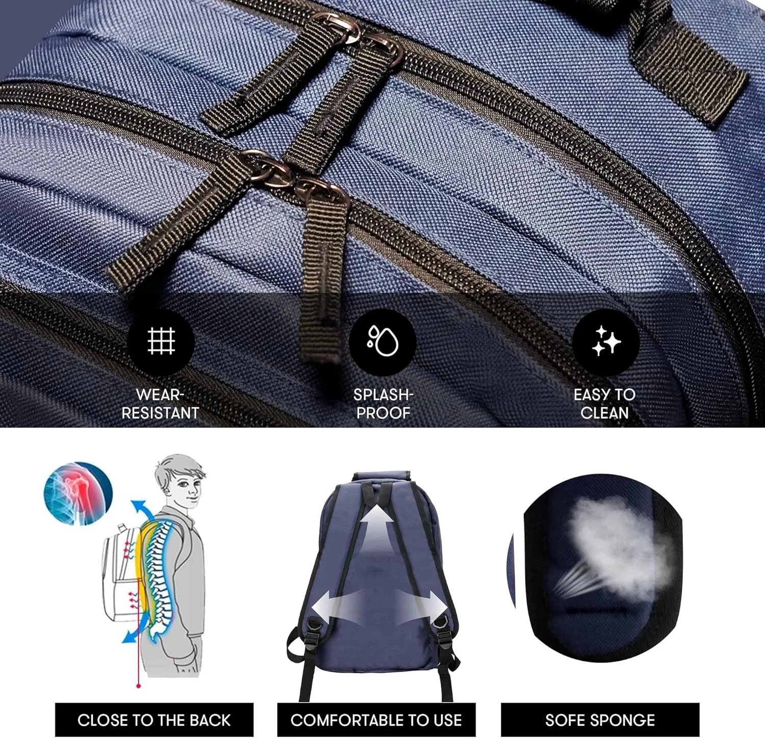 College Laptop Backpack, 17 inch Carry on Backpack Flight Approved. Large Capacity Design Can Accommodate ipad, Travel Clothes and Daily Books. 8 Pockets, Items Placed Randomly. Blue