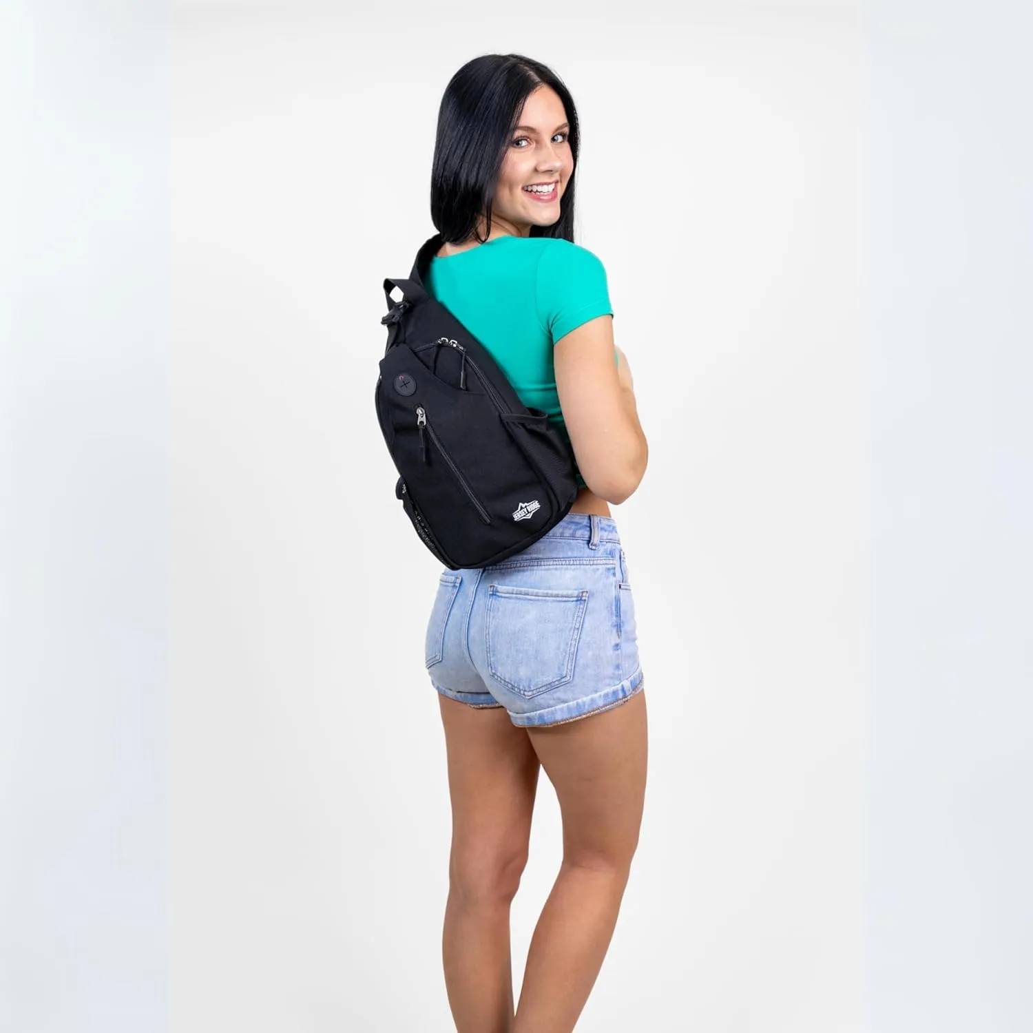 Crossbody Sling Bag  Anti-Theft Carryall Daypack Backpack with Adjustable Chest Strap for Travel or Hiking (Black)
