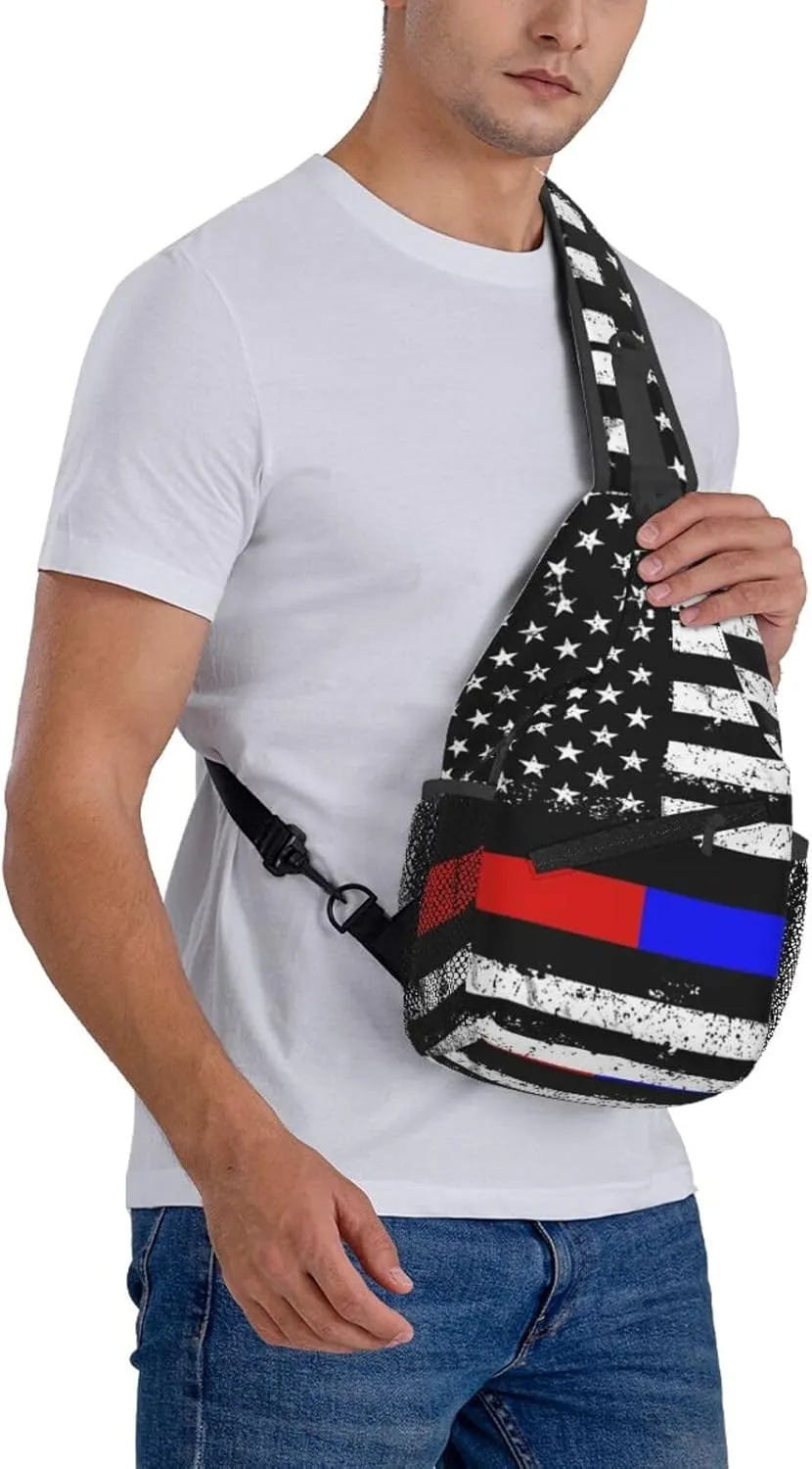 Cute American Flag Sling Backpack, Multipurpose Crossbody Shoulder Bag USA Flag Travel Hiking Daypack for Men Women