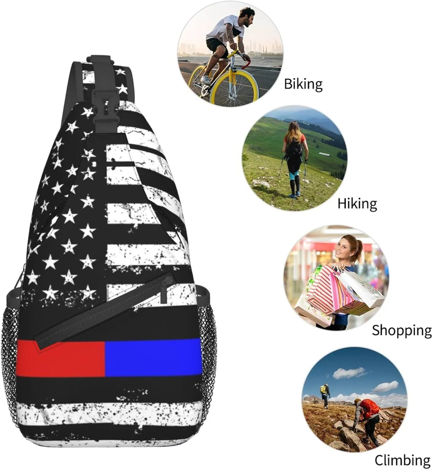 Cute American Flag Sling Backpack, Multipurpose Crossbody Shoulder Bag USA Flag Travel Hiking Daypack for Men Women