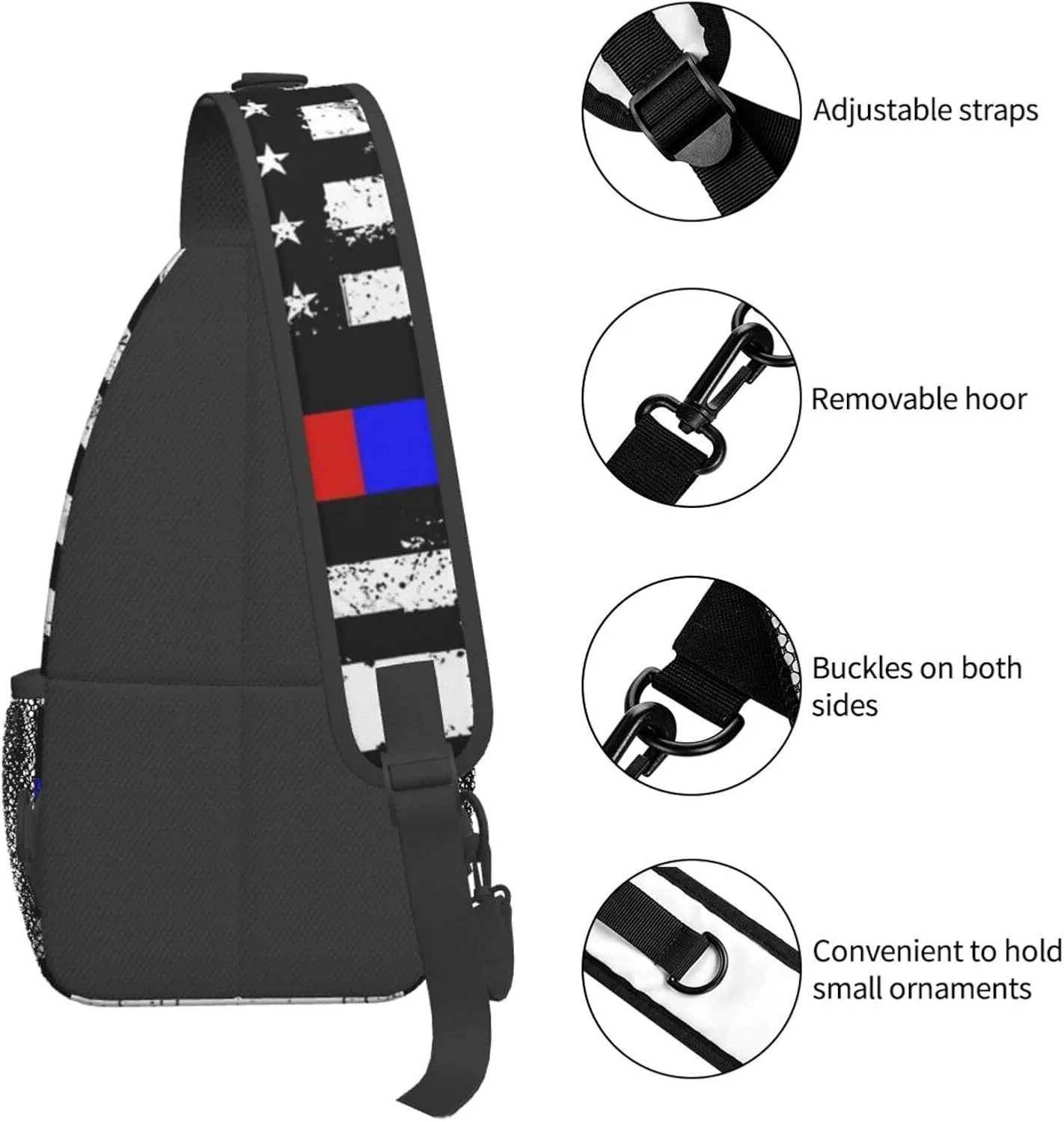Cute American Flag Sling Backpack, Multipurpose Crossbody Shoulder Bag USA Flag Travel Hiking Daypack for Men Women