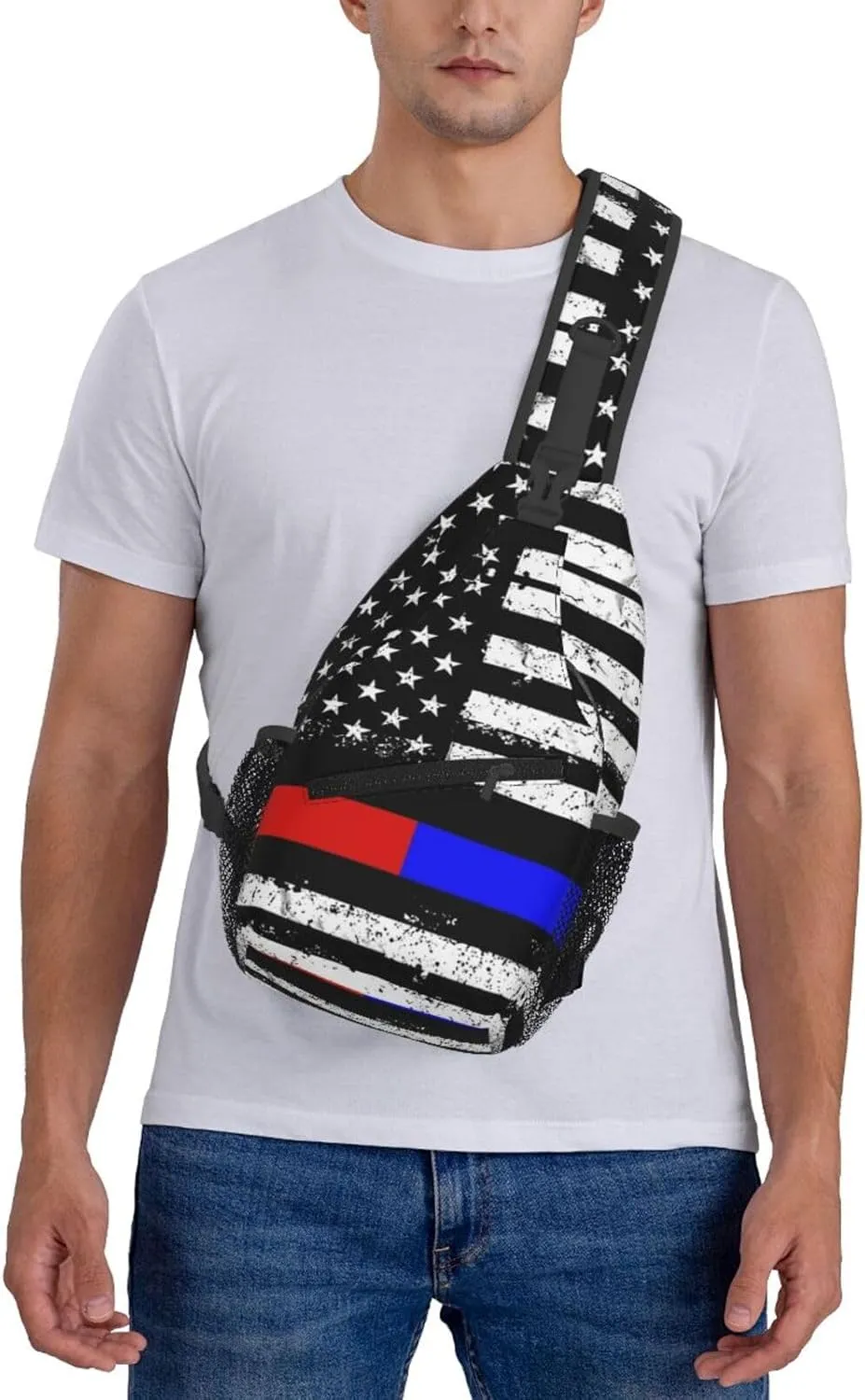 Cute American Flag Sling Backpack, Multipurpose Crossbody Shoulder Bag USA Flag Travel Hiking Daypack for Men Women