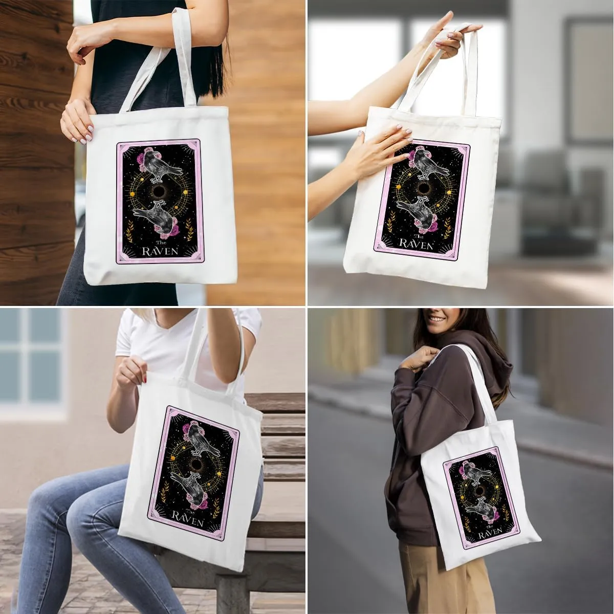 Decohim Funny Skull Tarot Card Sarcastic Canvas Tote Bag Grocery Bags Witchy Gifts for Women Halloween Birthday Christmas