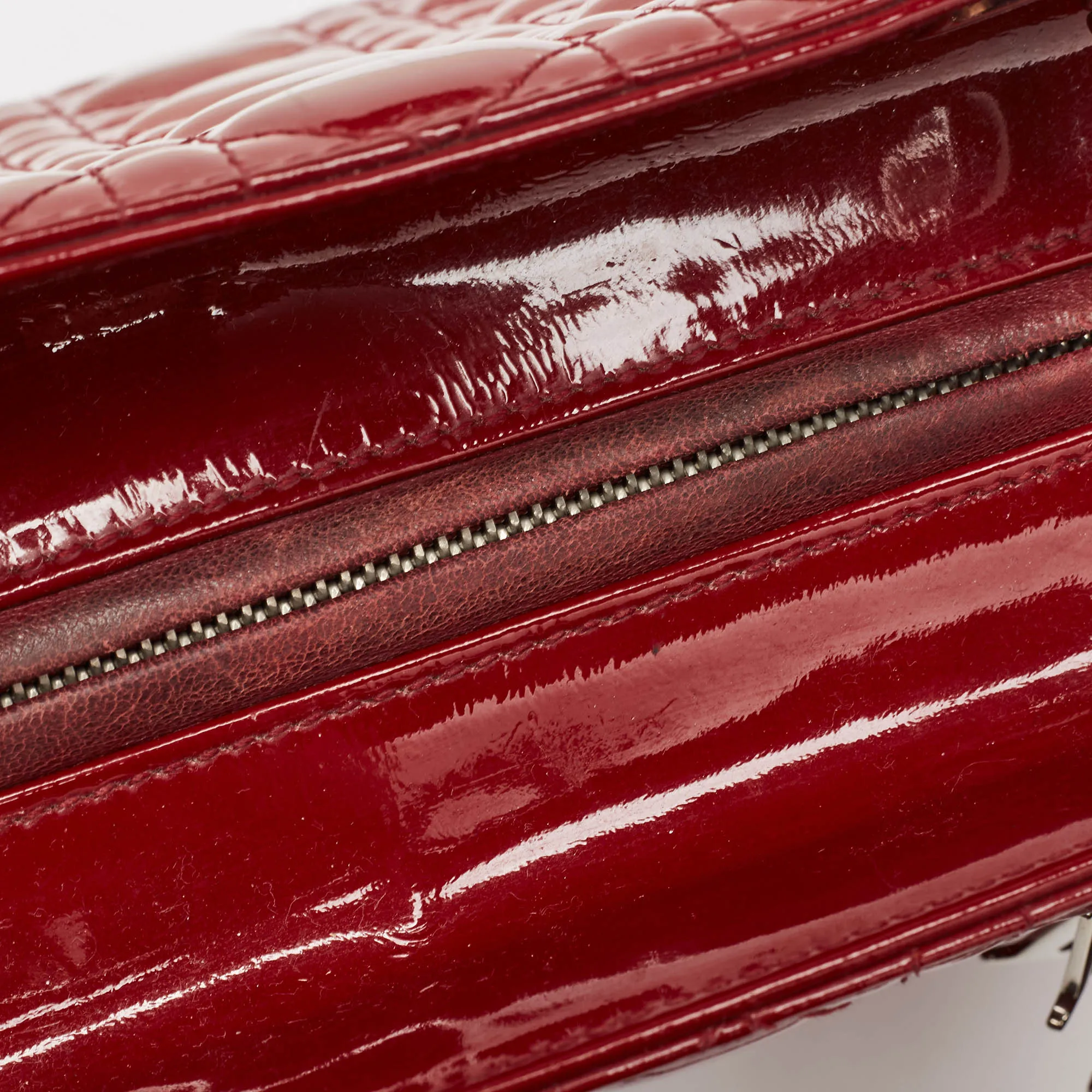 DIOR Red Cannage Patent Leather Medium Lady  Tote