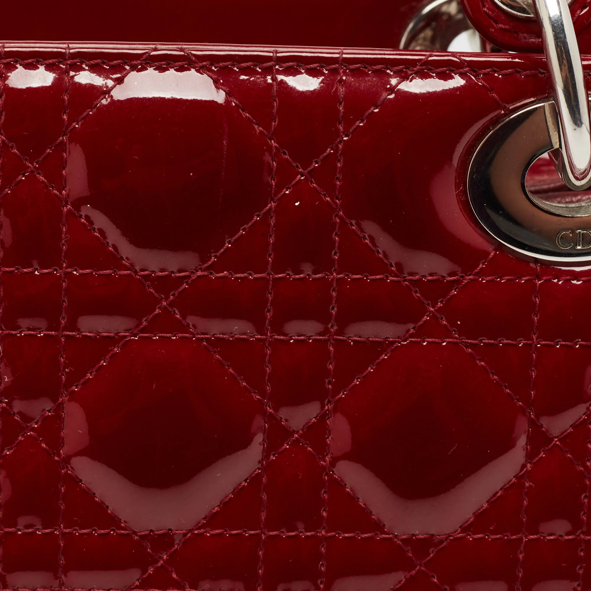 DIOR Red Cannage Patent Leather Medium Lady  Tote