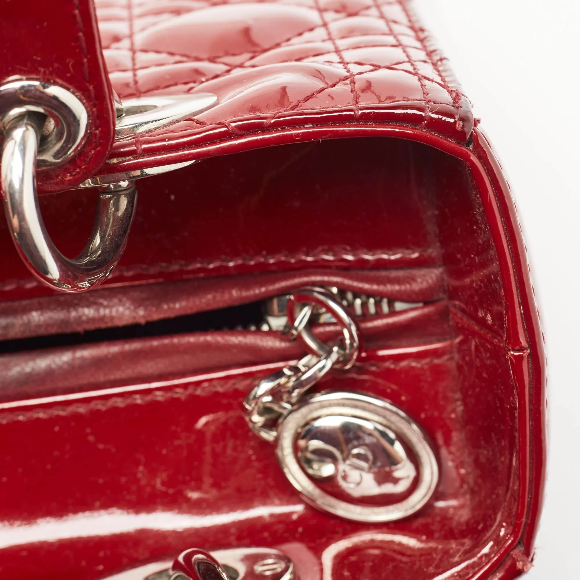 DIOR Red Cannage Patent Leather Medium Lady  Tote