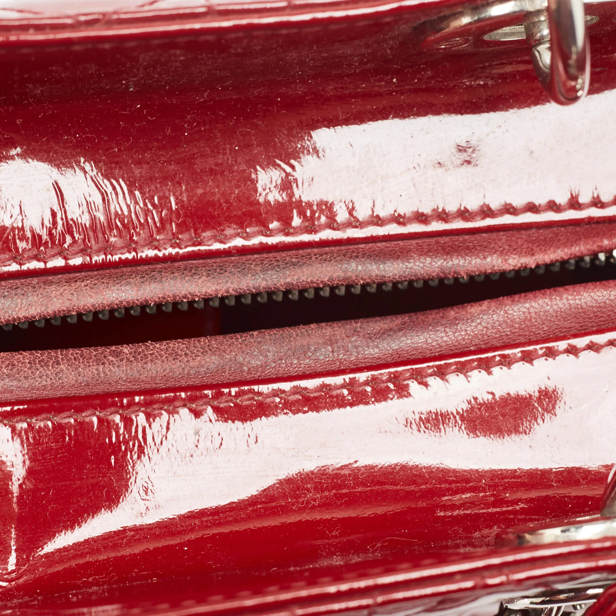DIOR Red Cannage Patent Leather Medium Lady  Tote
