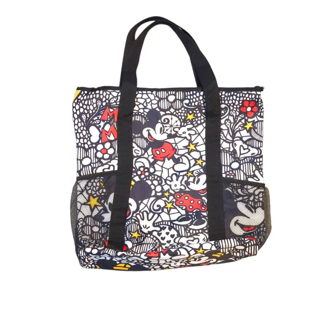 DISNEY Mickey Minnie Mouse Large Zip Top Tote with Mesh Side Pockets