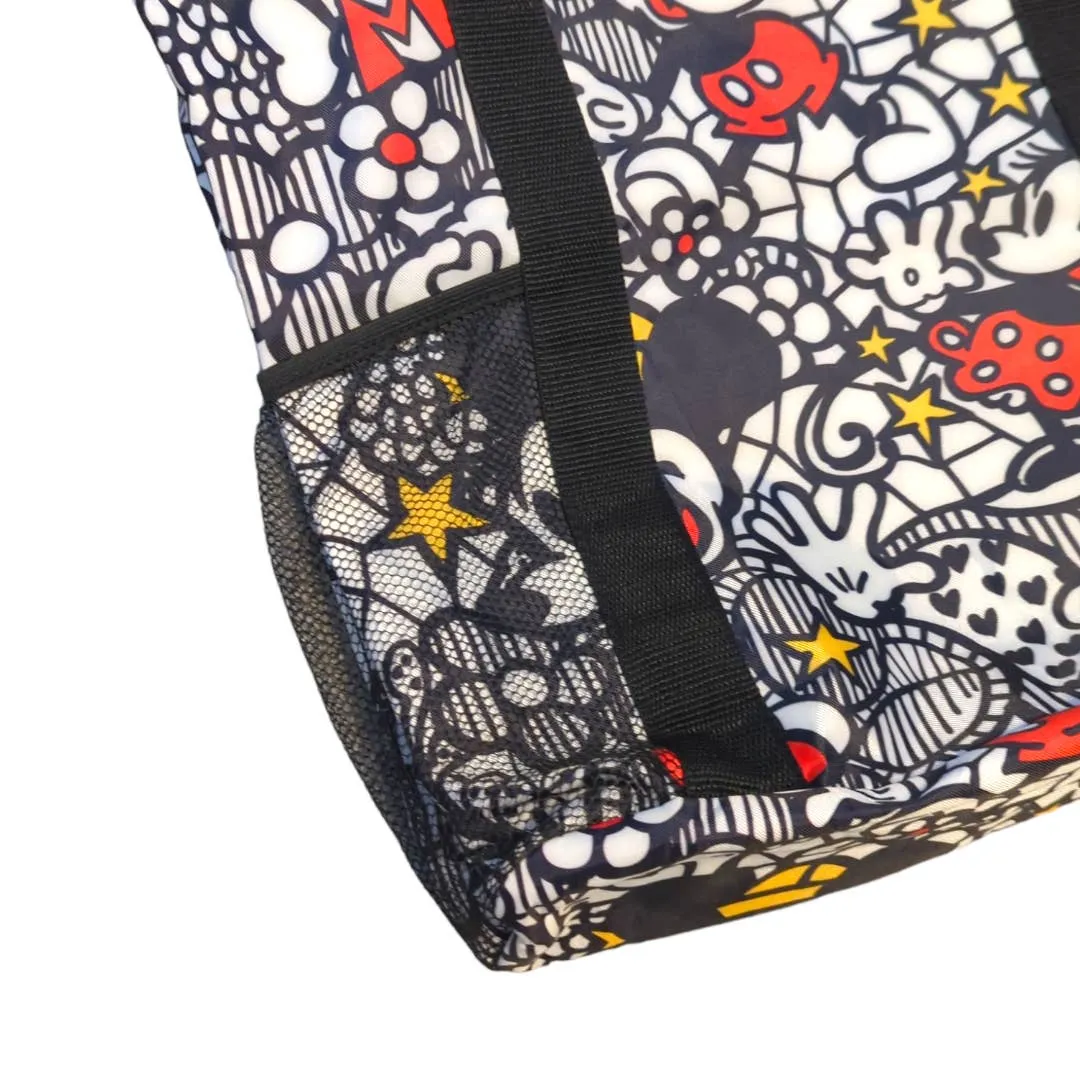 DISNEY Mickey Minnie Mouse Large Zip Top Tote with Mesh Side Pockets
