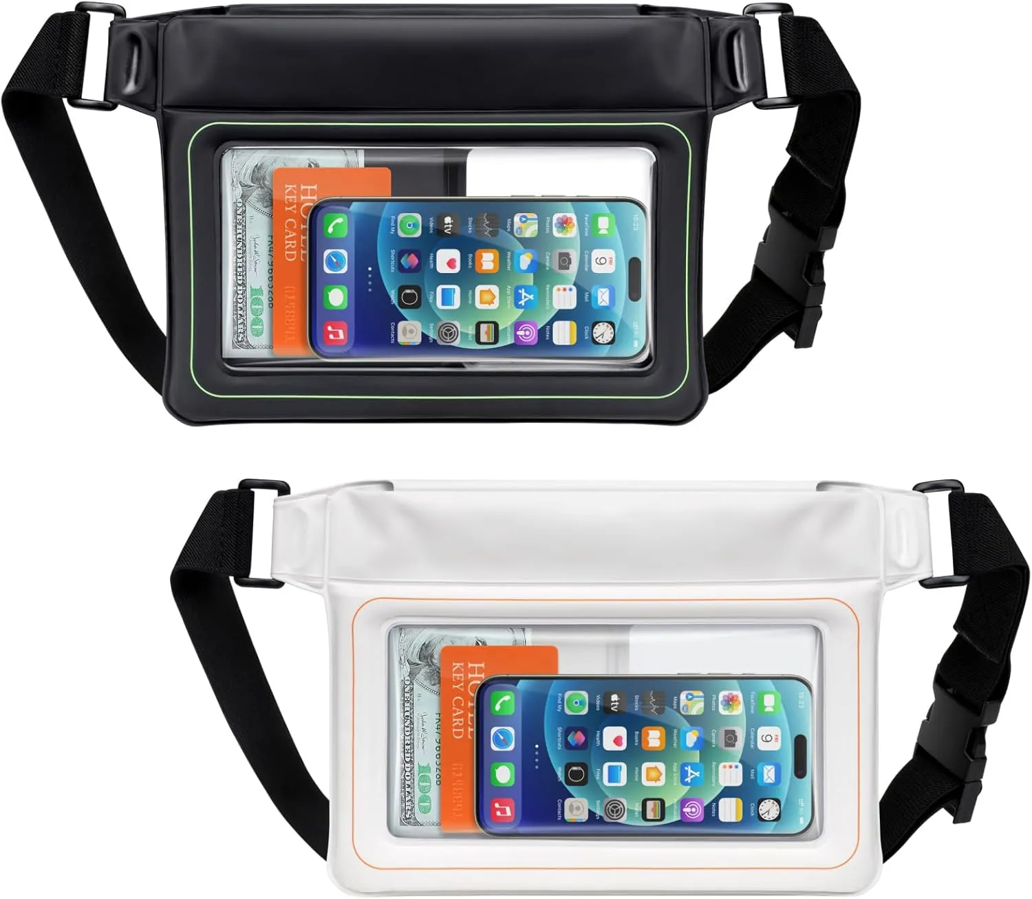 F-color Waterproof Fanny Pack Floating - Waterproof Pouch with 35oz Buoyancy - Cruise Essentials Must Haves Fanny Pack Keep Phone Valuables Safe for Kayaking Beach, 2 Pack