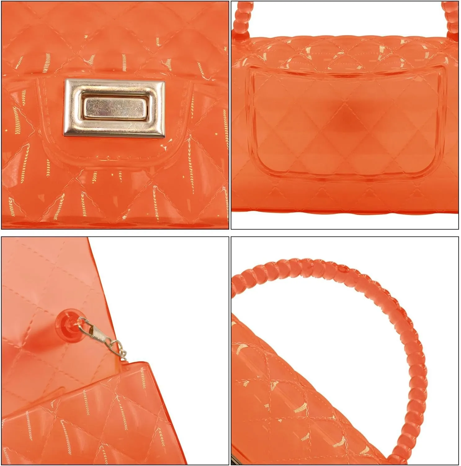 Fashion Candy Color Jelly Crossbody Bag for Women Girls Transparent Satchel Shoulder Handbag with Beaded Top Handle
