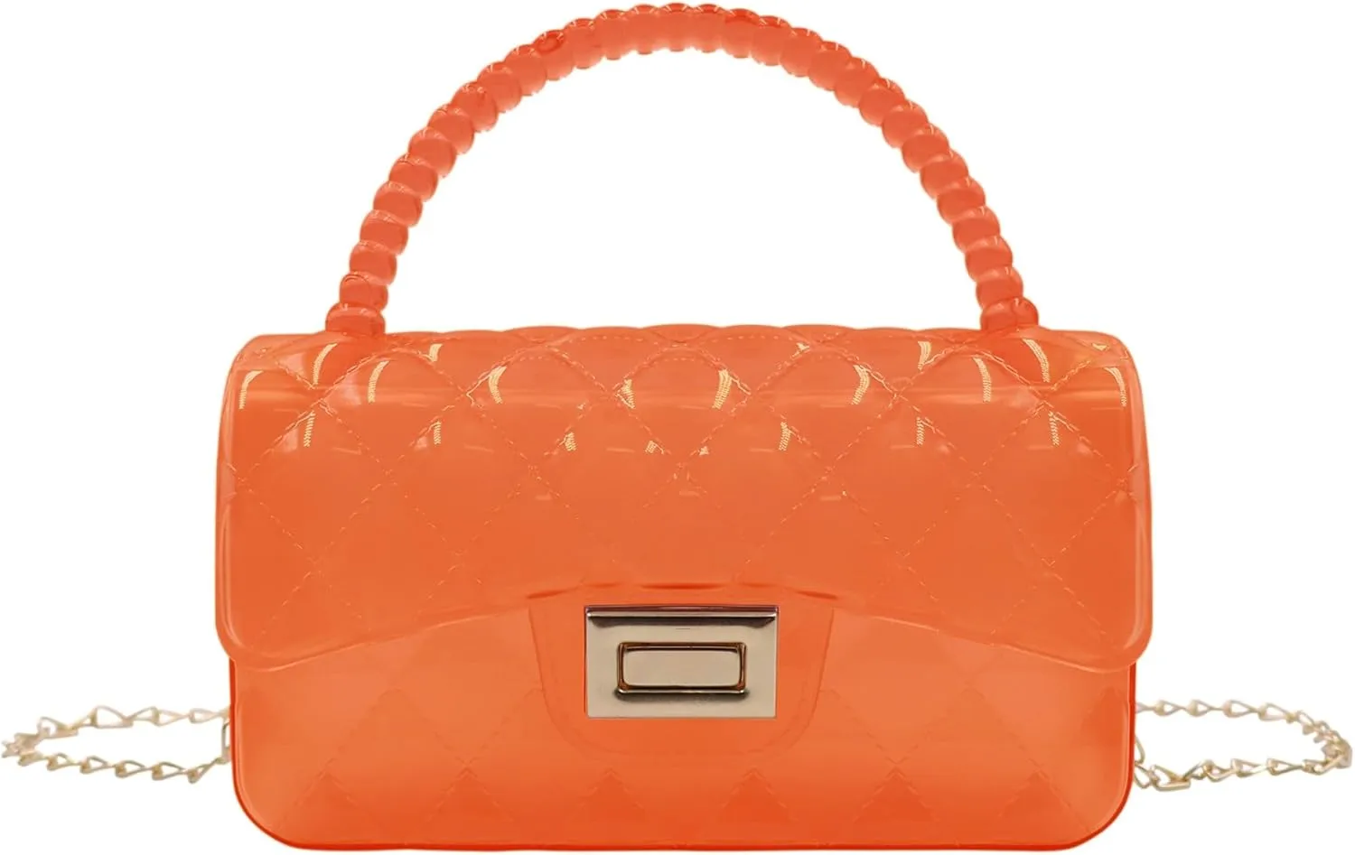 Fashion Candy Color Jelly Crossbody Bag for Women Girls Transparent Satchel Shoulder Handbag with Beaded Top Handle
