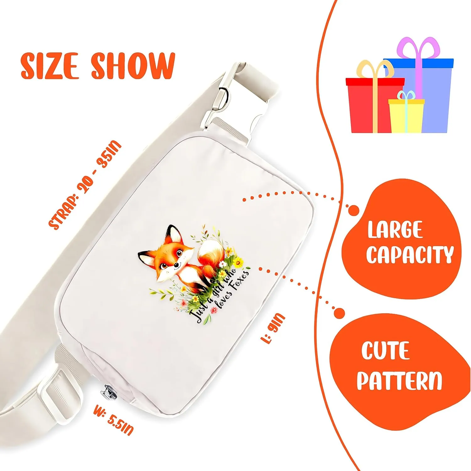 Fox Mini Belt Bag for Teens Girls Kids for Workout Running Traveling Hiking, Fox Lovers Gift Items Things Decor Merch, Fanny Pack, Waist Packs, Crossbody Bags with Adjustable Strap!