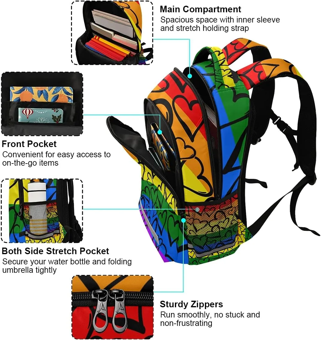 Gay Pride Rainbow Backpack Laptop School Book Bag Lightweight Daypack Bookbags for Men Women Teens Kids
