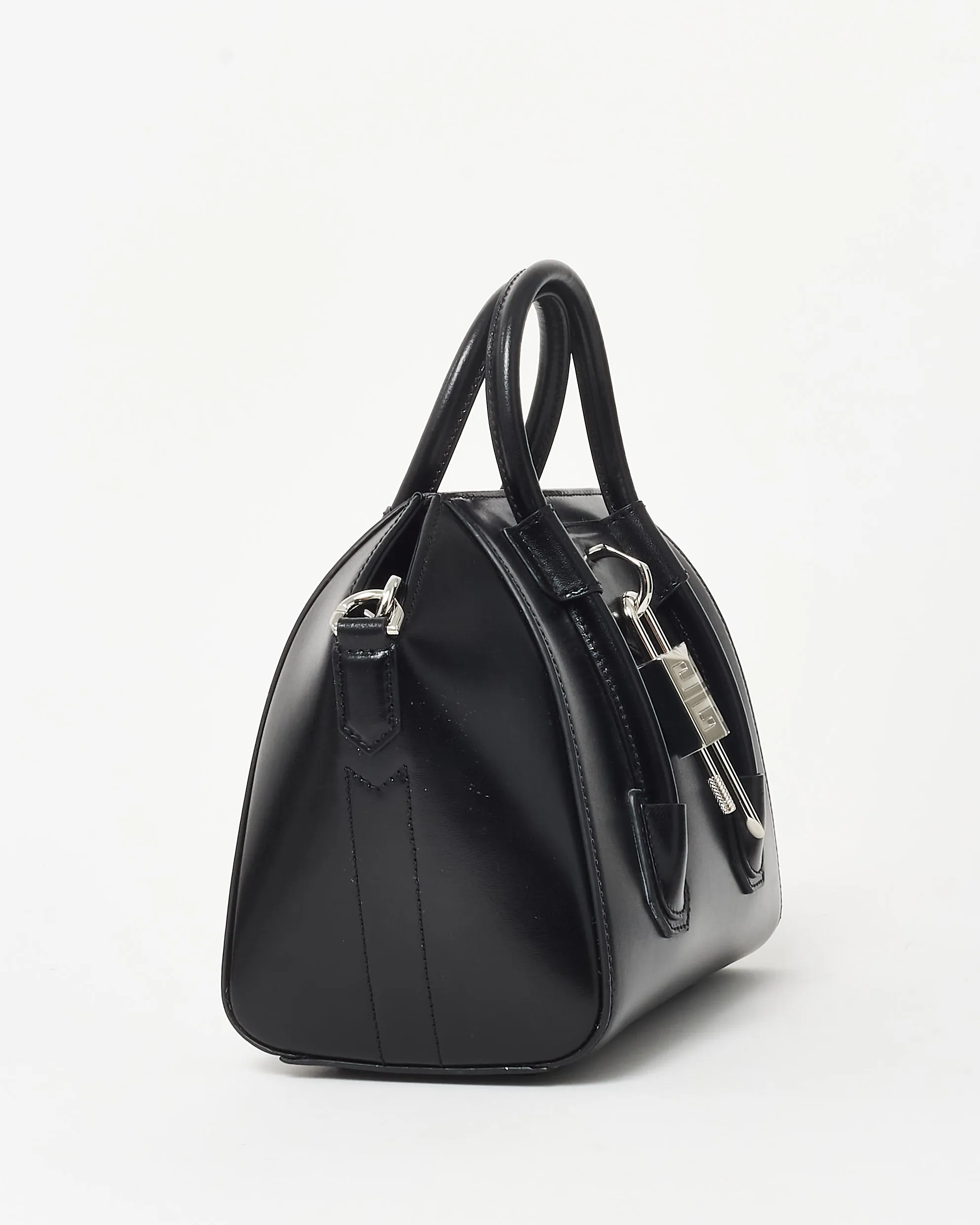 Givenchy Black Leather Lock Mini Antigona Top Handle Bag