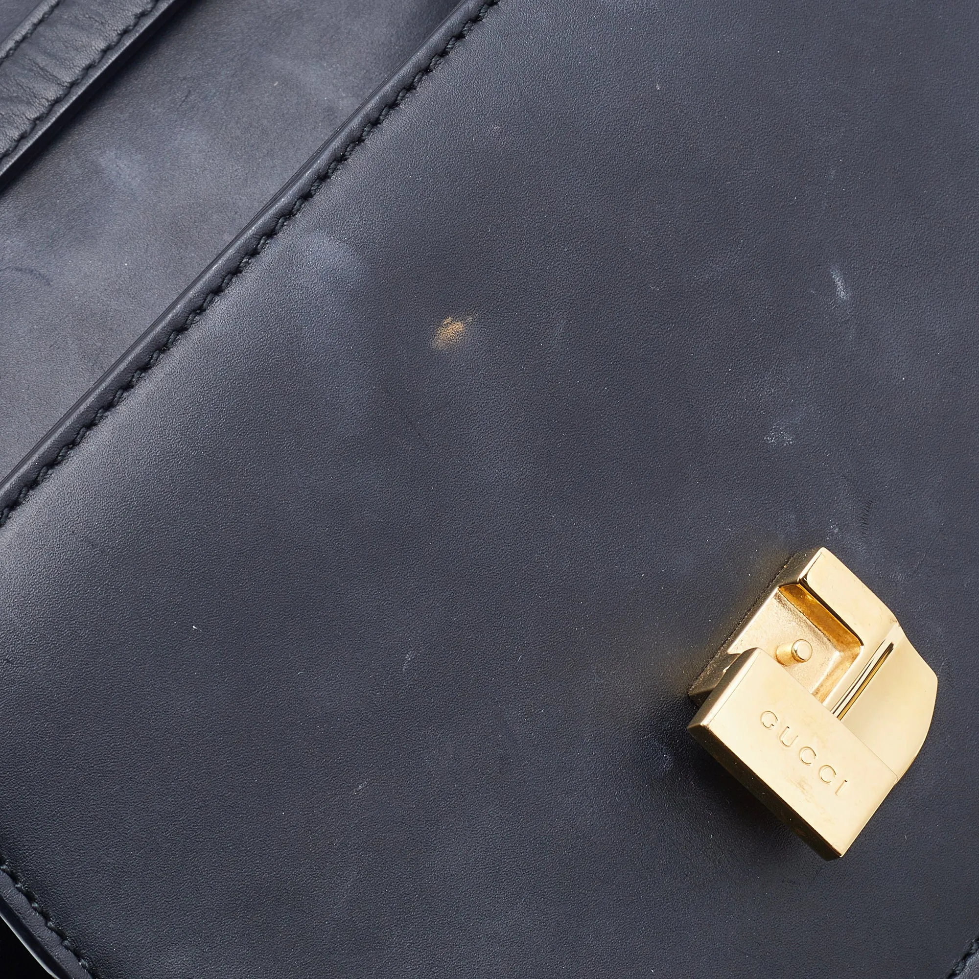 Gucci Black Leather Mini Web Chain Sylvie Top Handle Bag