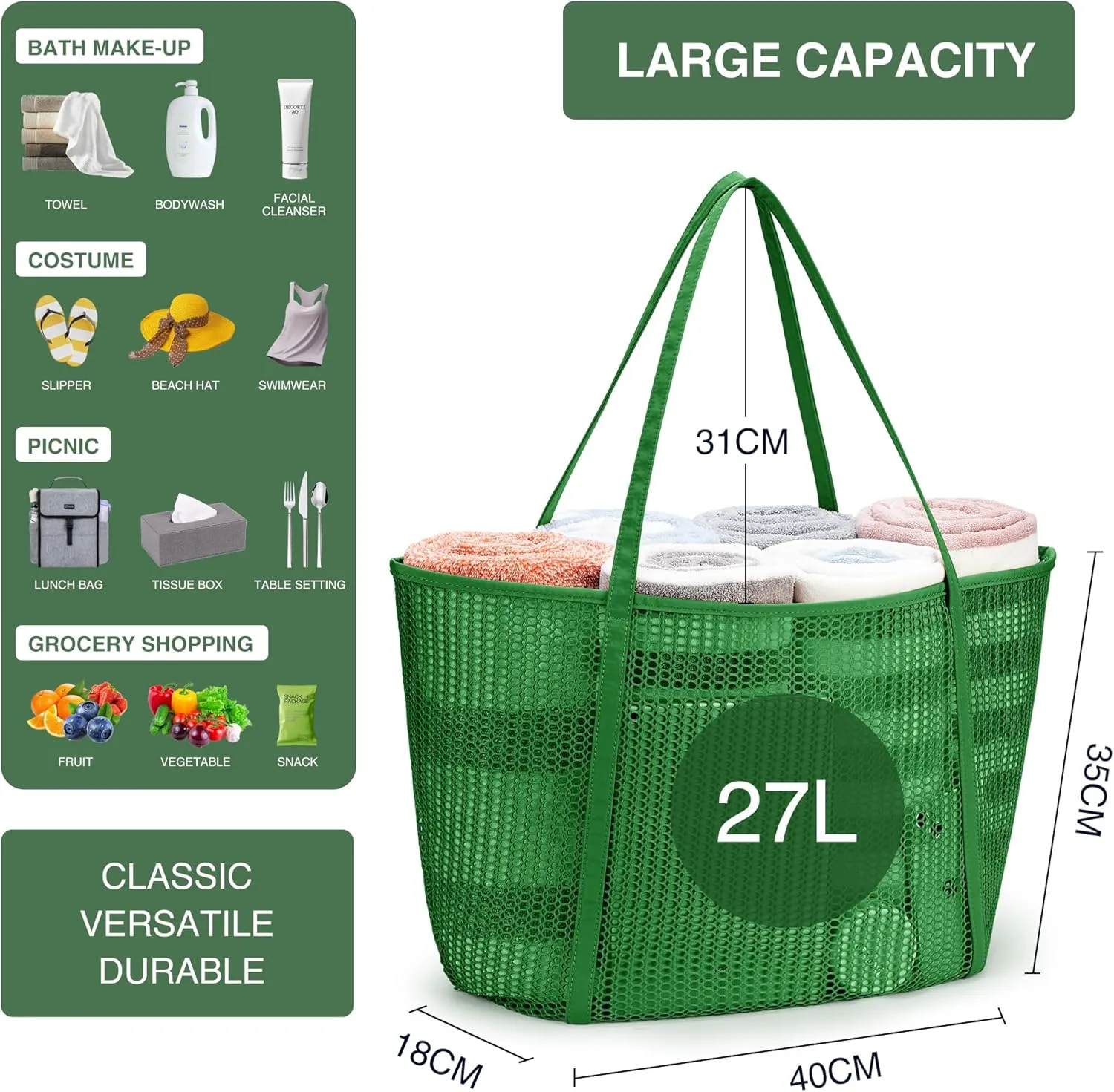 KALIDI FANCY FOREST Beach Mesh Tote Bag, Womens Shoulder handbag MAX 27L Grocery Bag