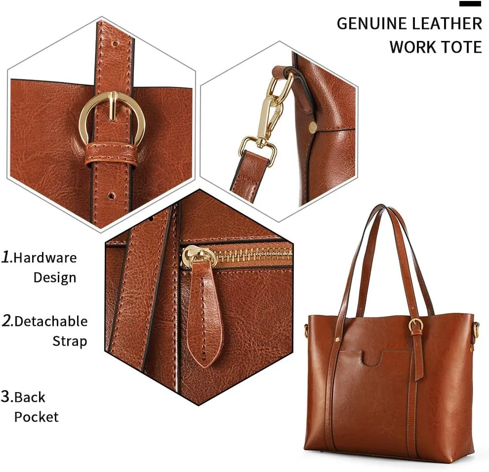 Kattee Genuine Leather Women Tote Bag Soft Handbags Vintage Shoulder Purses Fashion Top Handle Bag Large Capacity