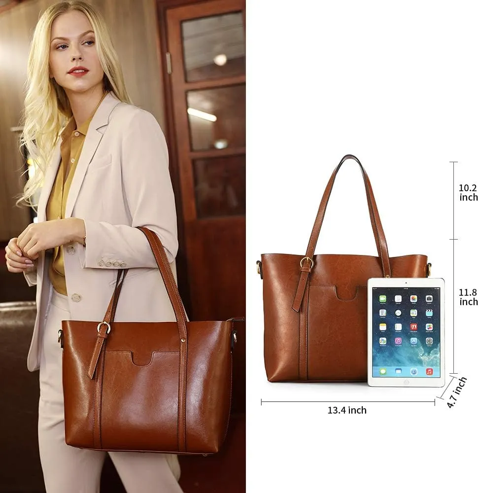 Kattee Genuine Leather Women Tote Bag Soft Handbags Vintage Shoulder Purses Fashion Top Handle Bag Large Capacity