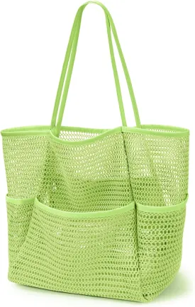 KPX Beach Bag with Mini Pocket, Beach Tote Bags for Women Large Foldable Mesh Swimming Pool Travel Bags - Sandproof